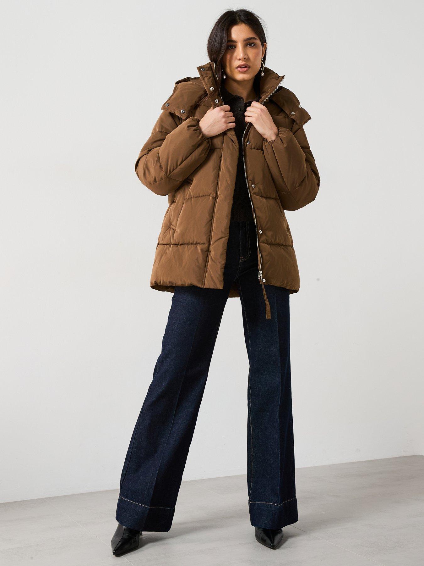  image of mango-quilted-midi-puffer-coat-with-hood-brown
