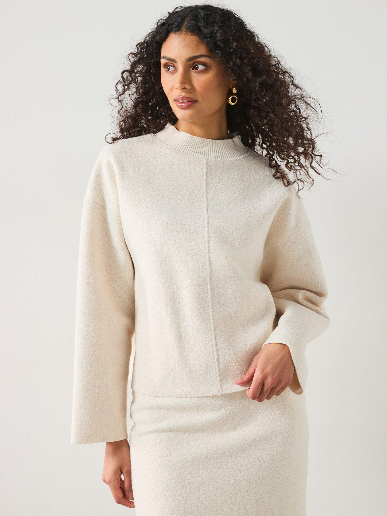 front image of mango-perkins-neck-boucle-sweatshirt-cream