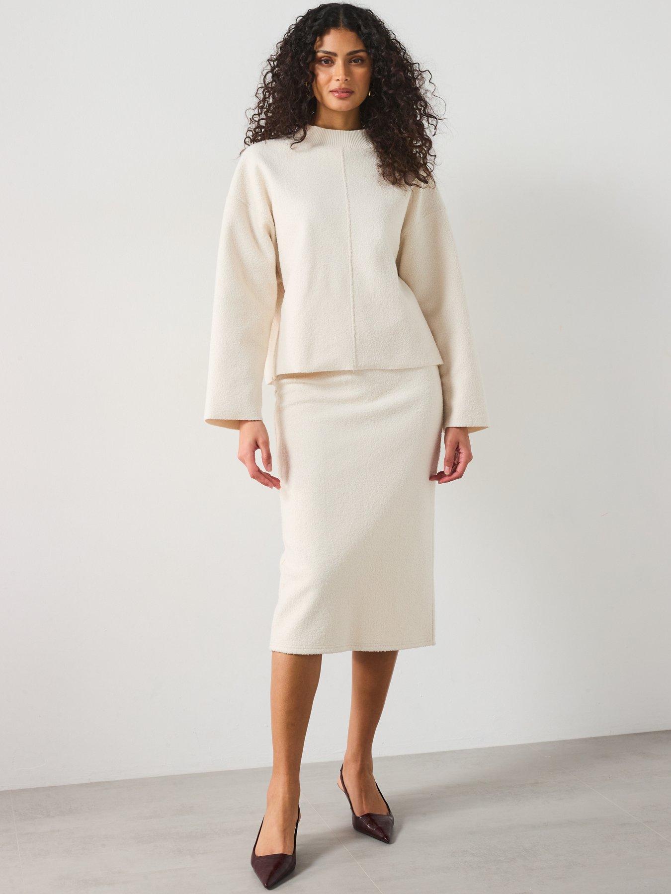 image of mango-perkins-neck-boucle-sweatshirt-cream