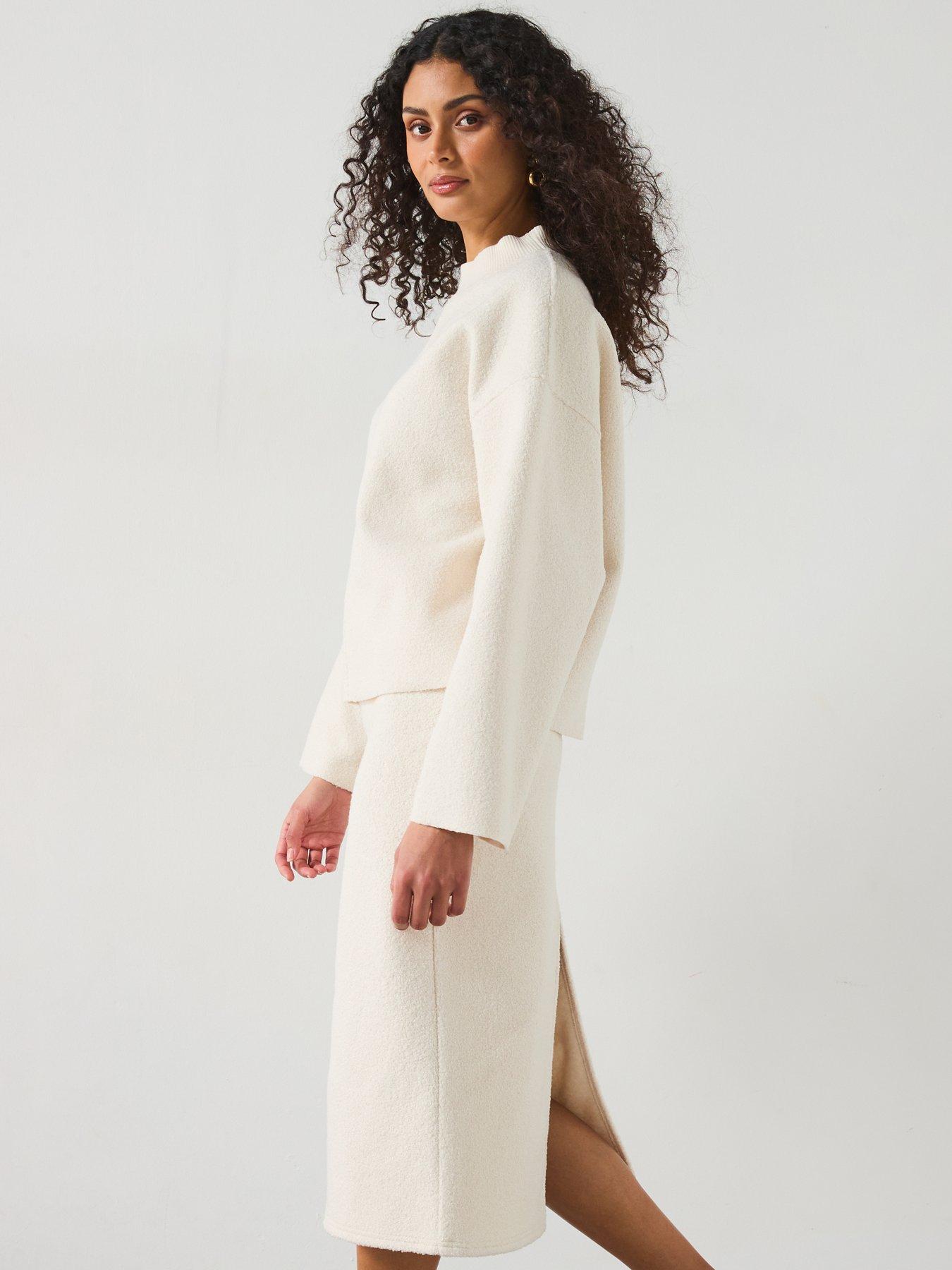  image of mango-perkins-neck-boucle-sweatshirt-cream