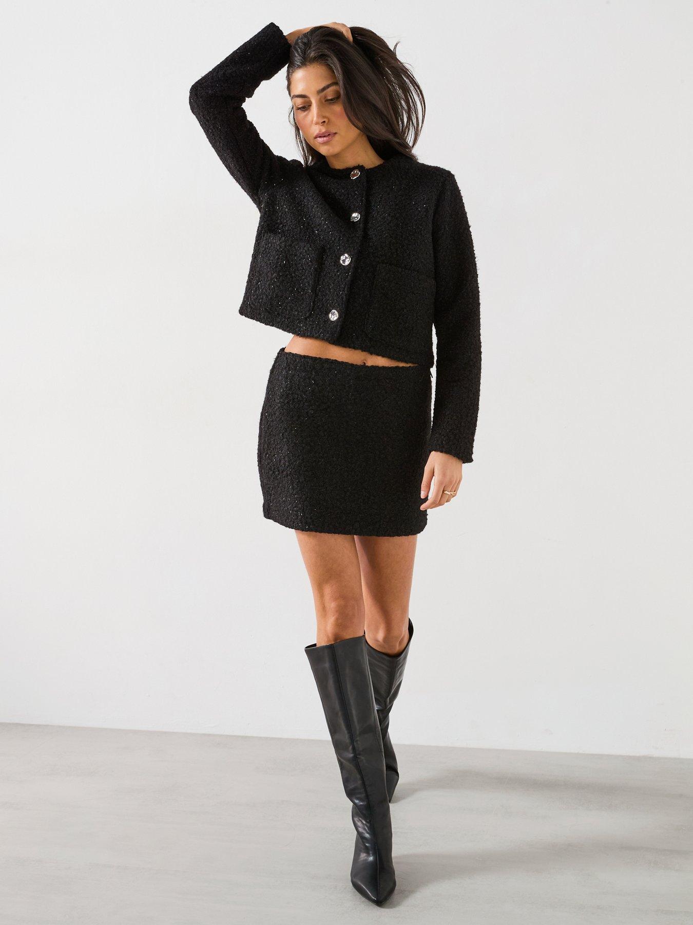  image of mango-bouclampeacute-mini-skirt--black