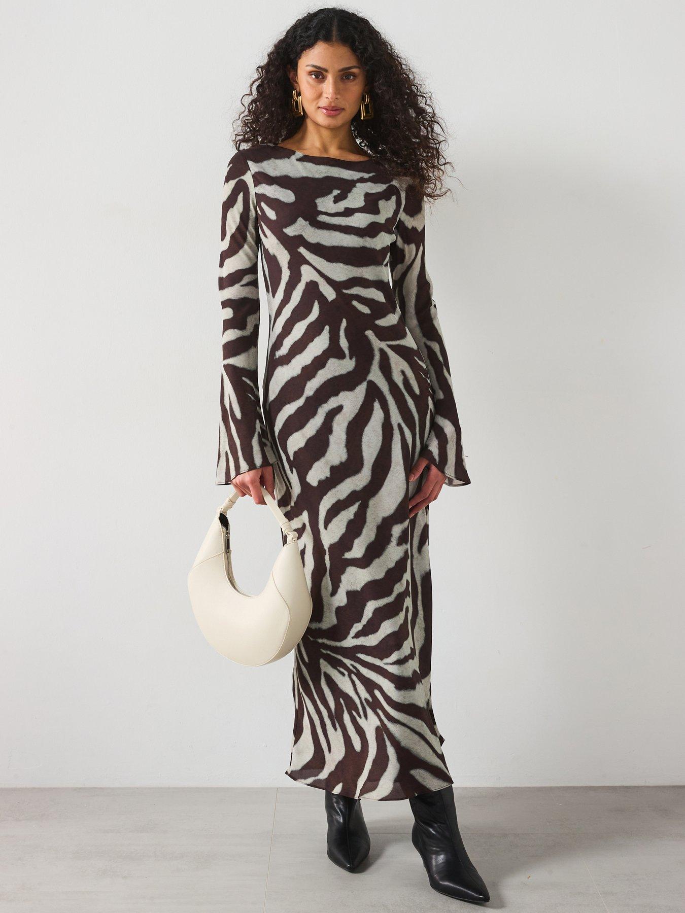 brown zebra print dress Brown Zebra Print Ella Midi Dress main image 1