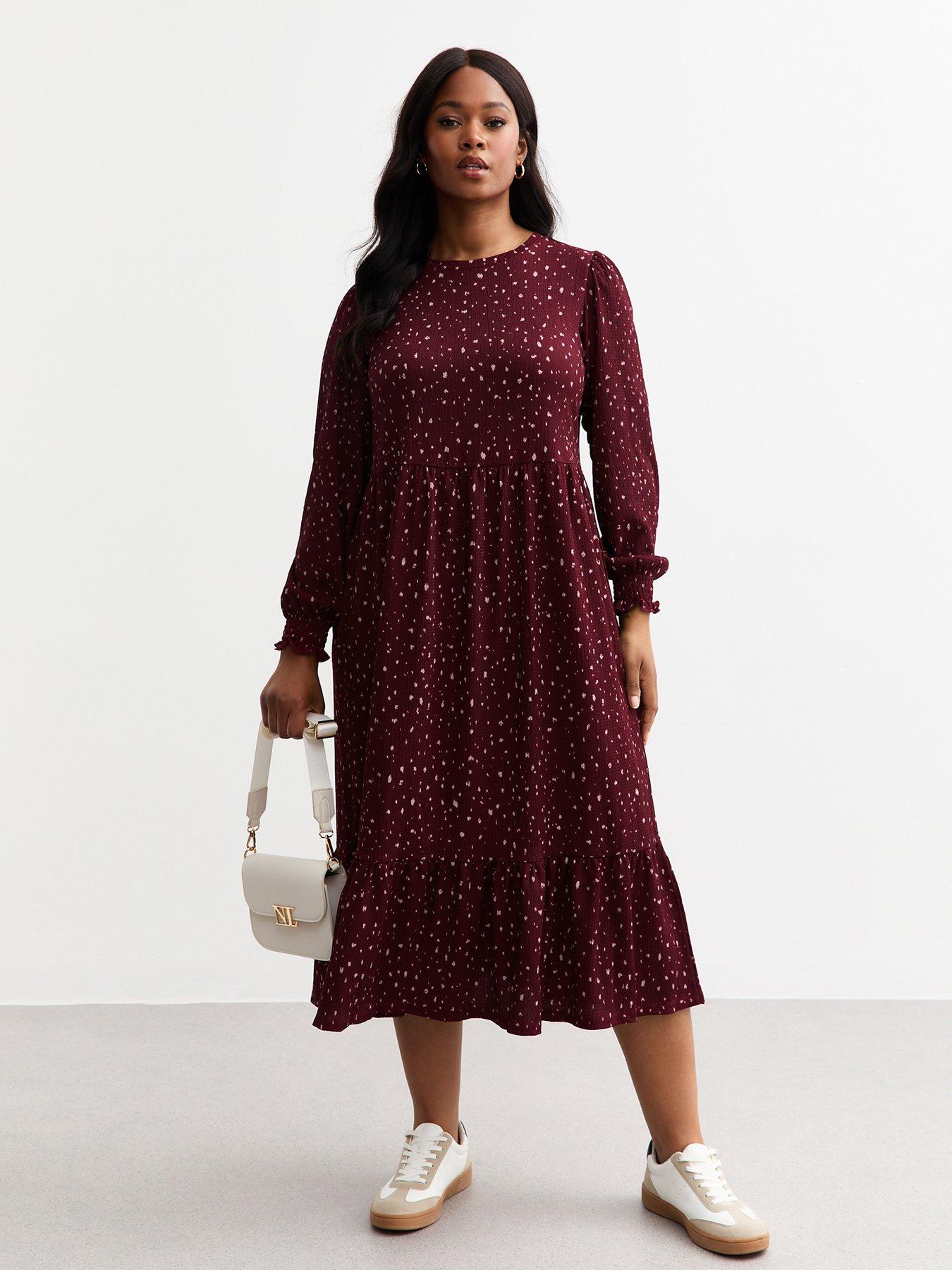 undefined Curves Burgundy Jersey Printed Midi Dress - Red