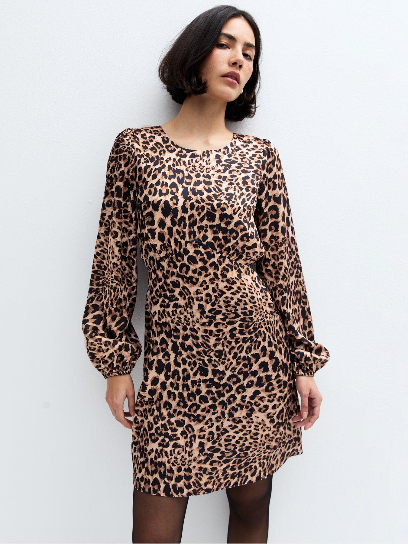 undefined Brown Leopard Print Satin Mini Dress