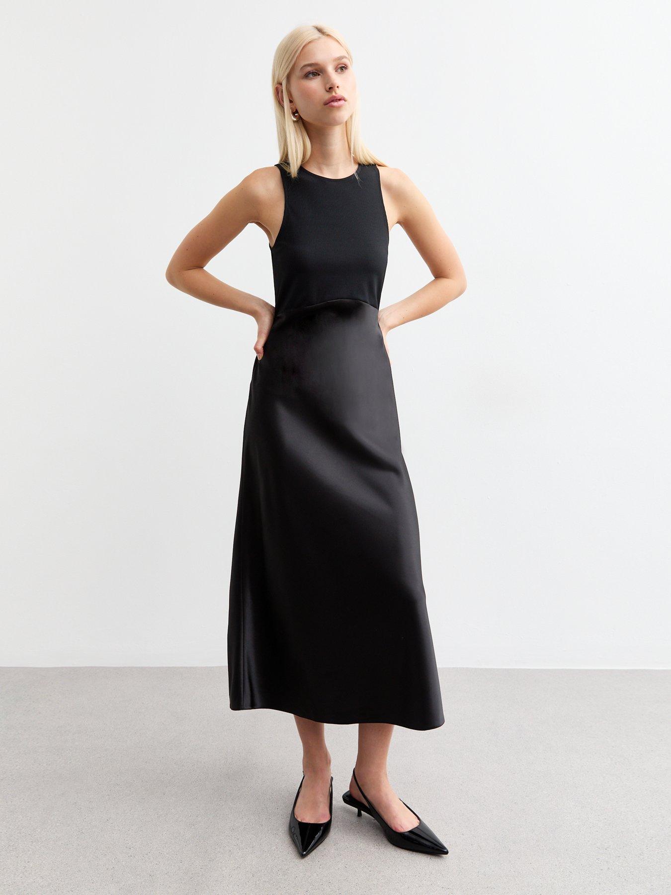 undefined Black Satin Skirt Midi Dress