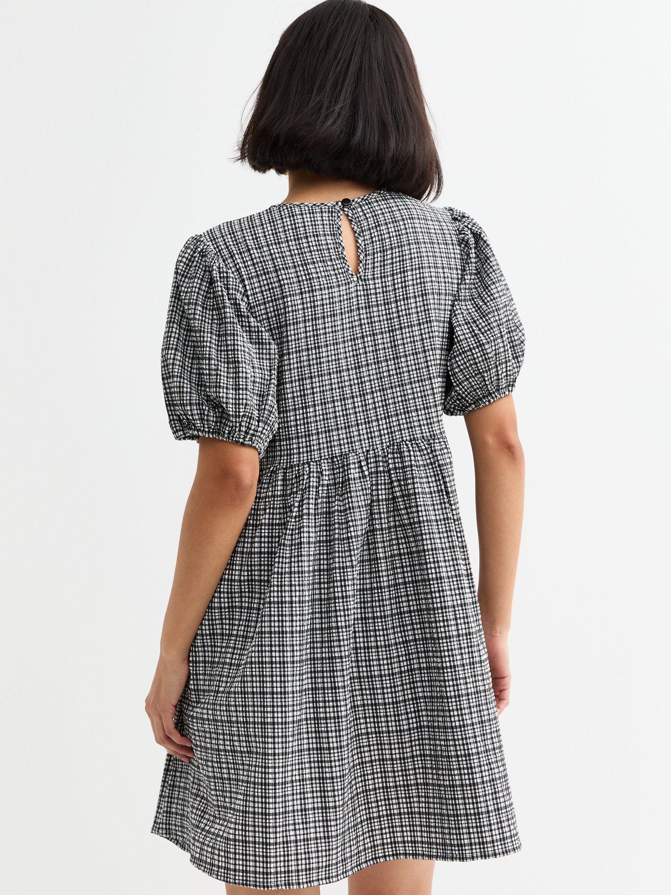  image of new-look-gingham-bow-front-mini-dress-black