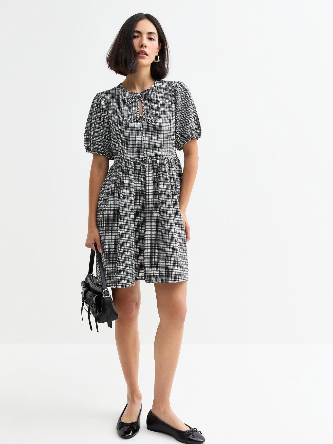 image of new-look-gingham-bow-front-mini-dress-black