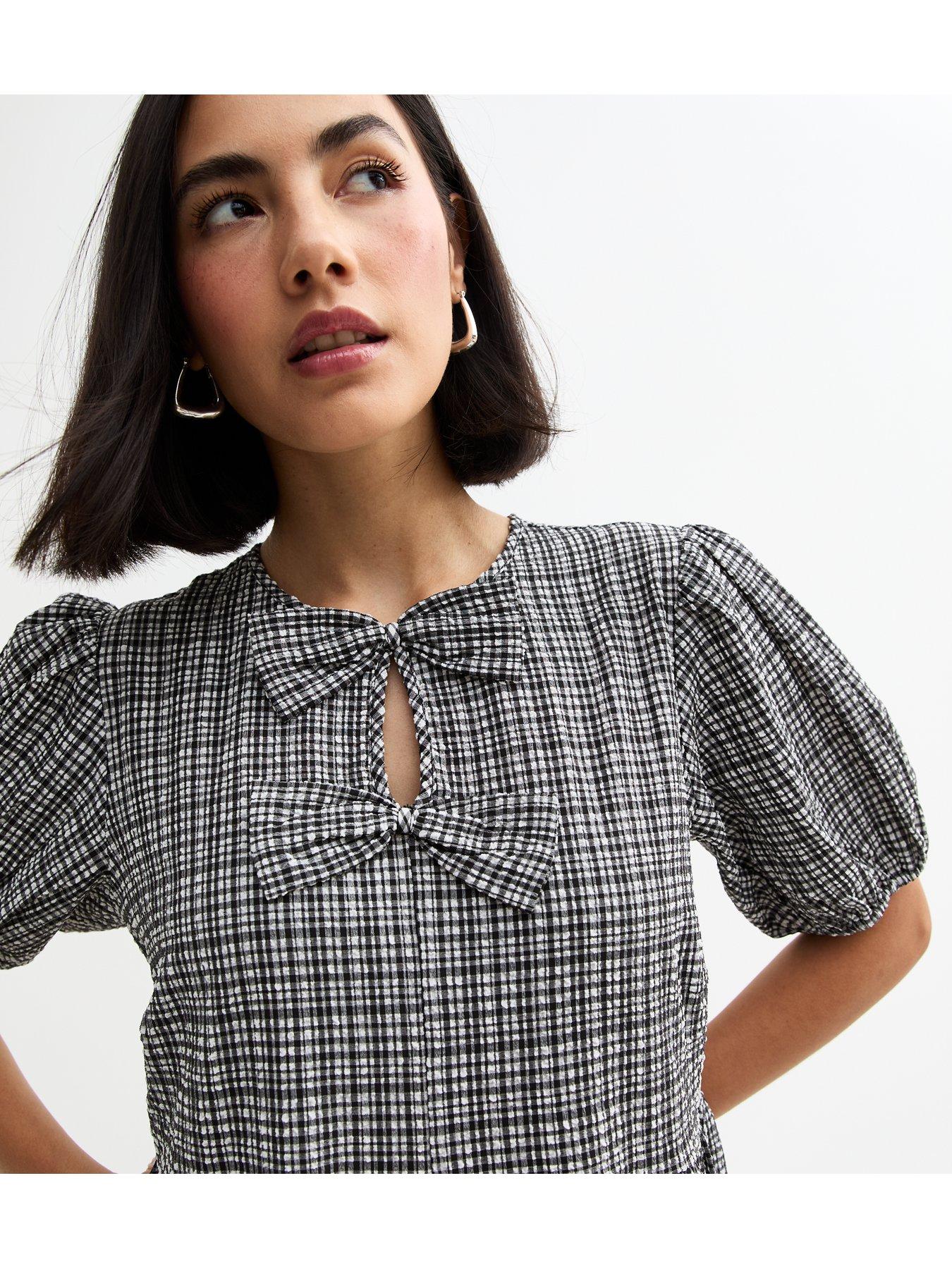  image of new-look-gingham-bow-front-mini-dress-black