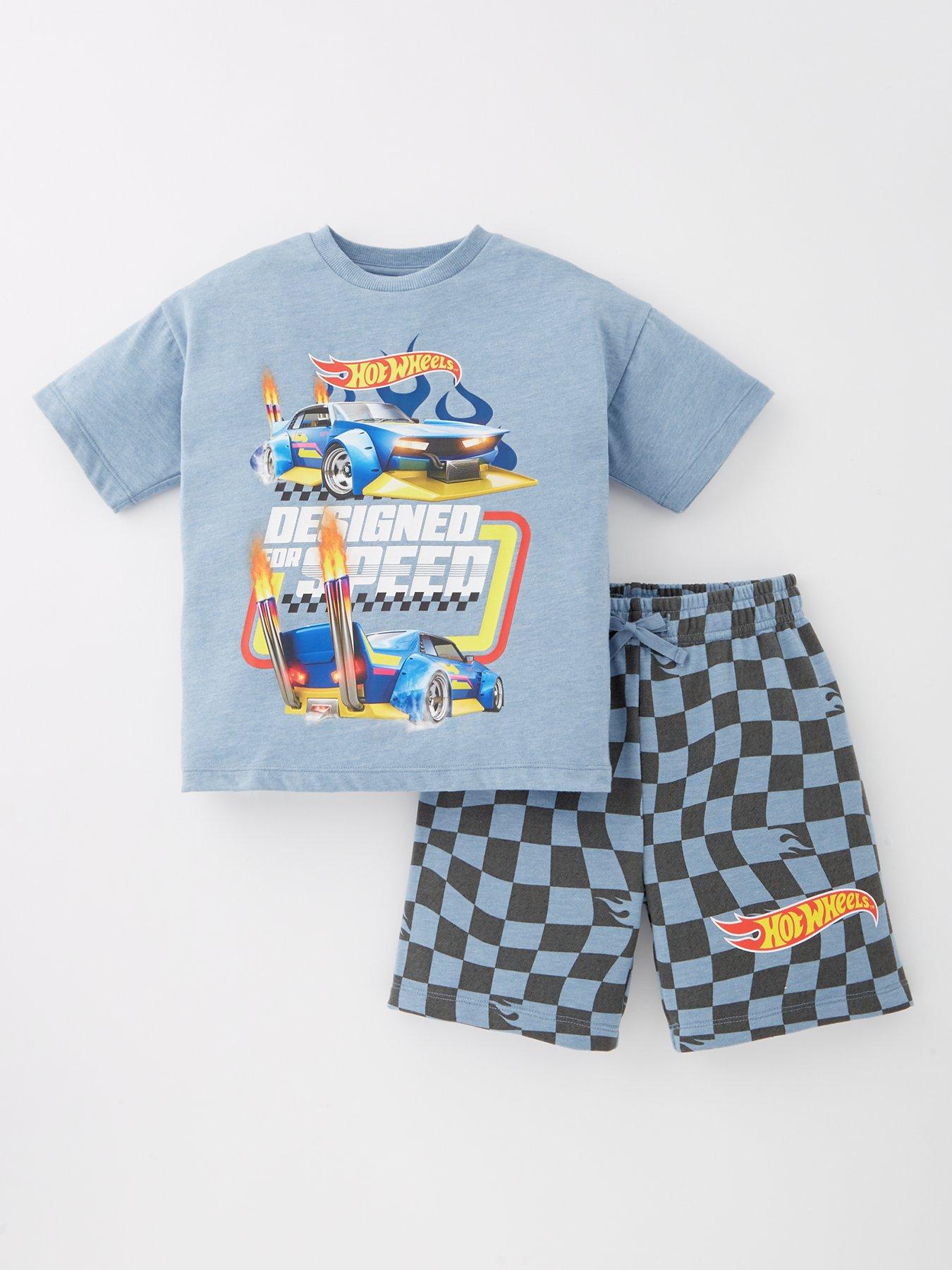 front image of hot-wheels-2-piece-t-shirt-and-short-set-blue