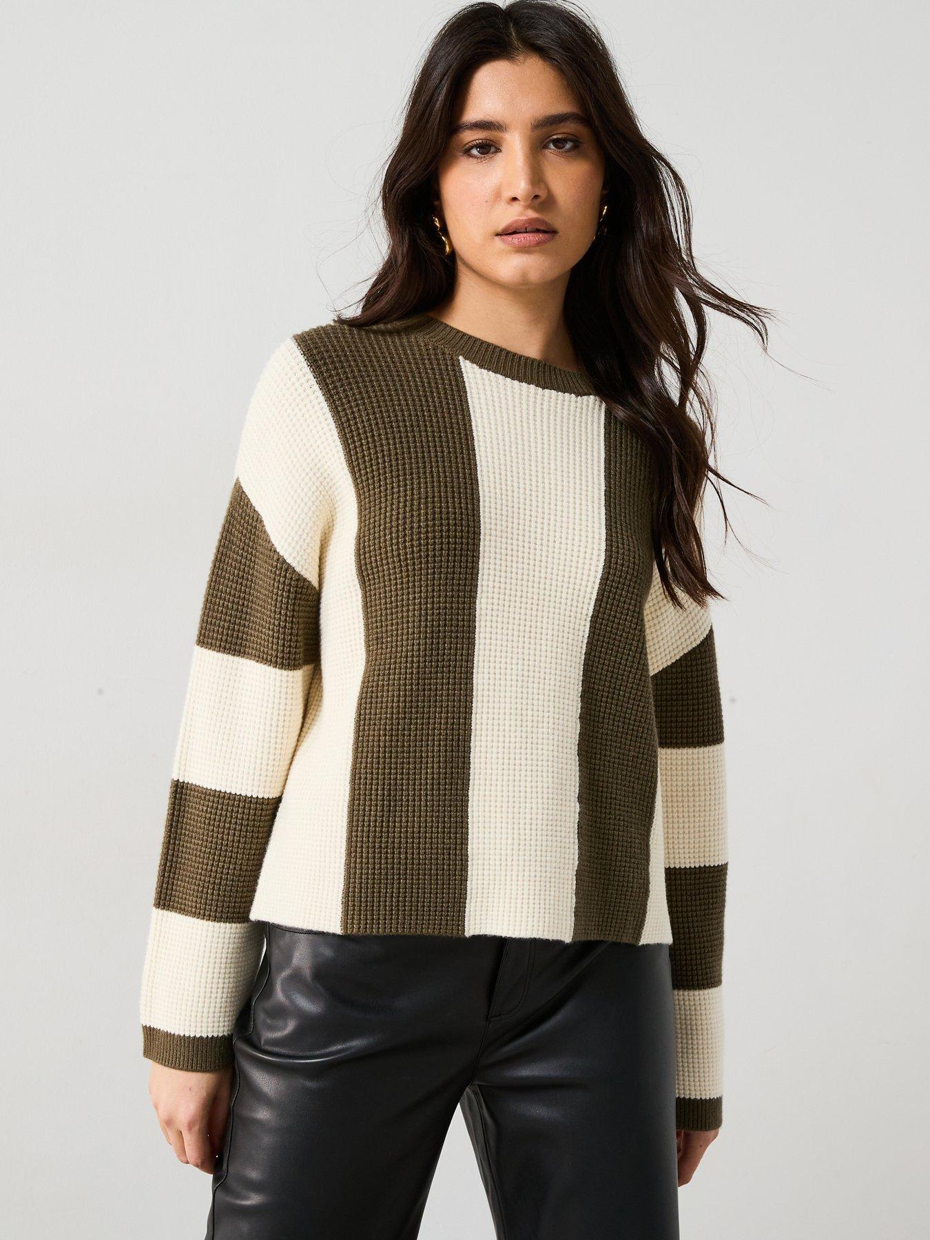  image of mango-striped-detail-jumper-khaki