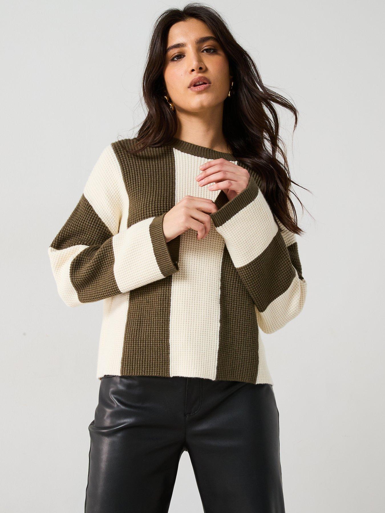  image of mango-striped-detail-jumper-khaki