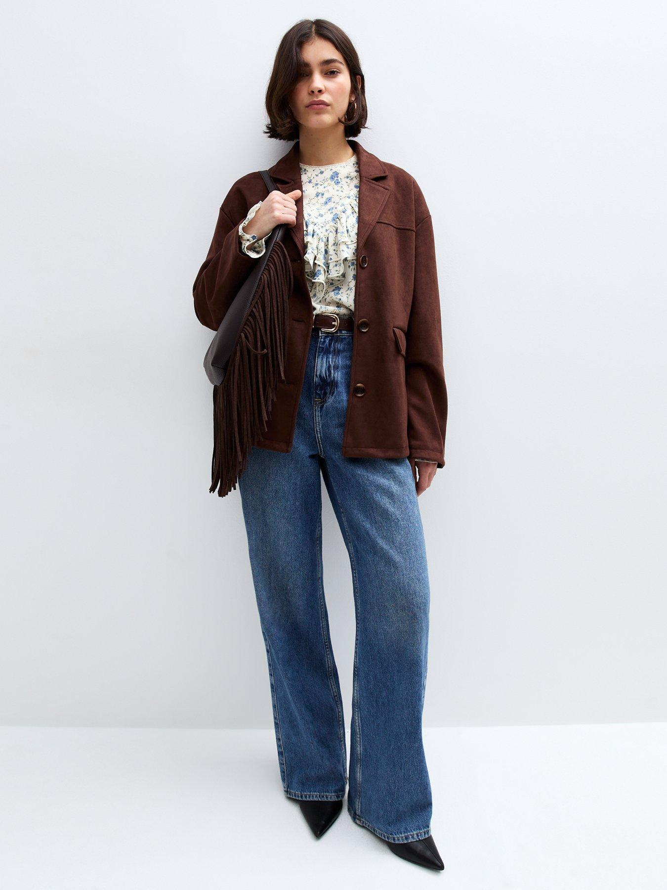  image of new-look-floral-print-frill-yoke-shirt-white