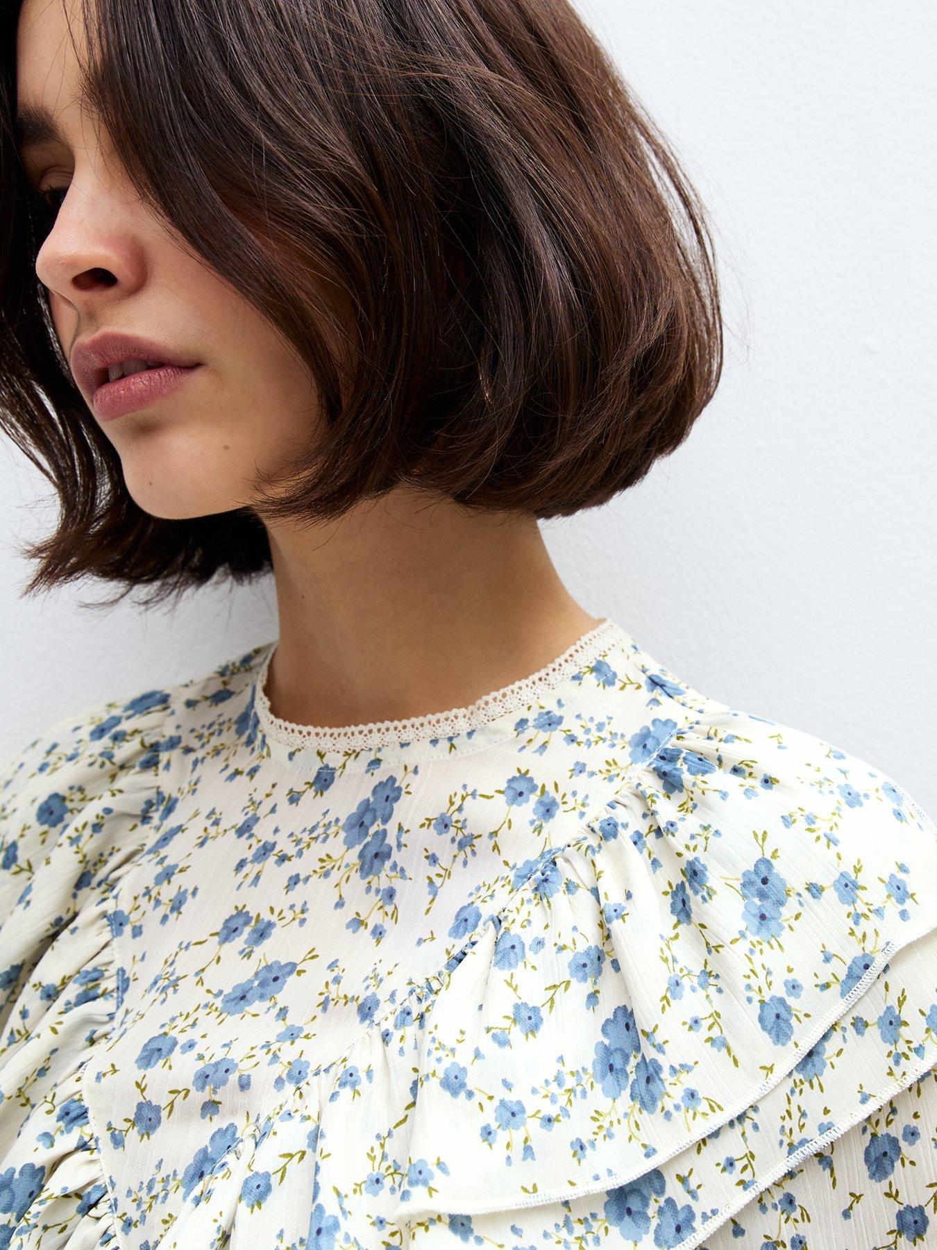  image of new-look-floral-print-frill-yoke-shirt-white