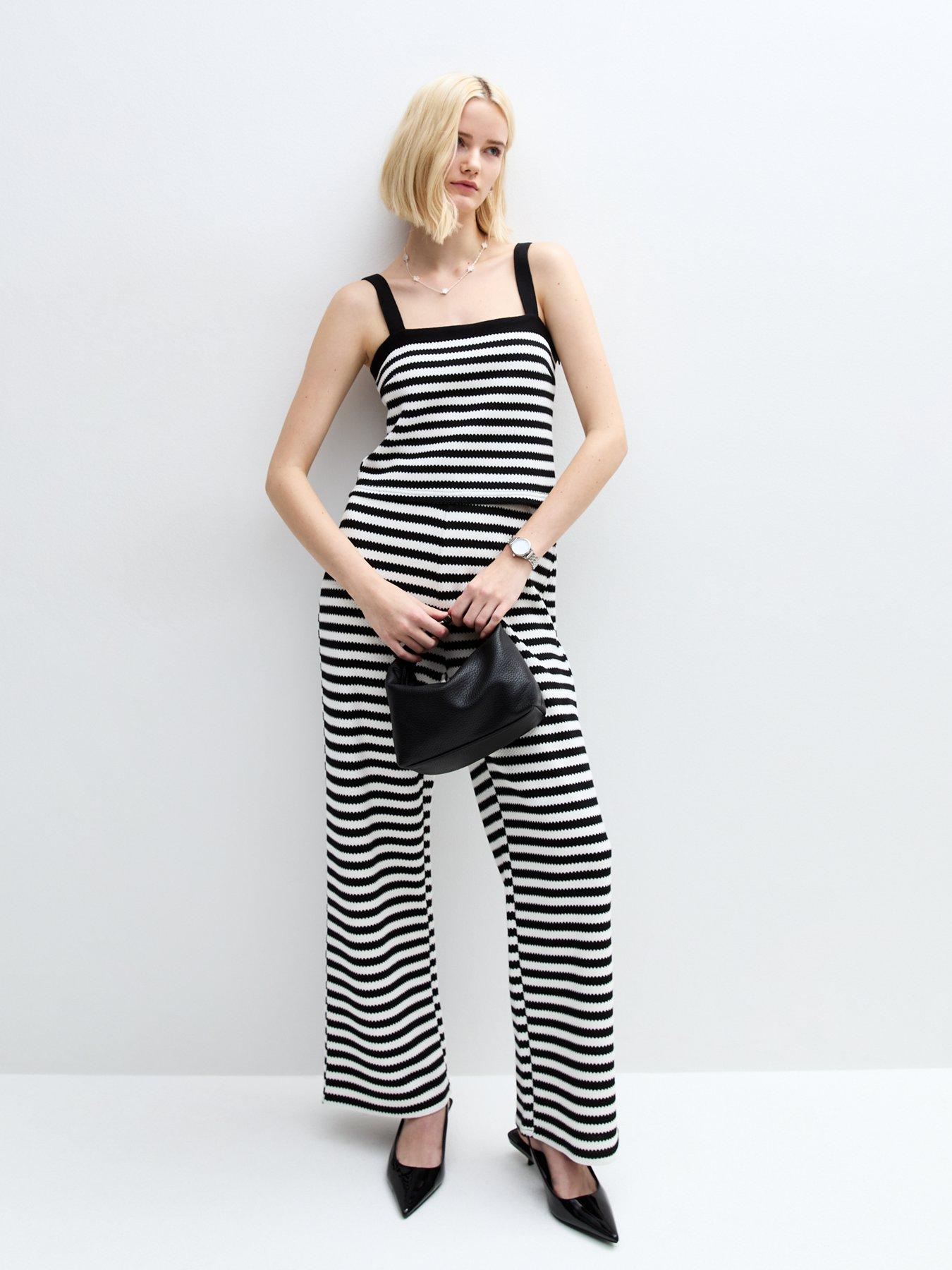 undefined Textured Striped Trousers - Black