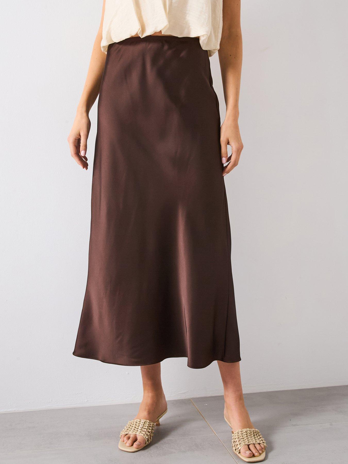 image of mango-satin-midi-skirt--brown