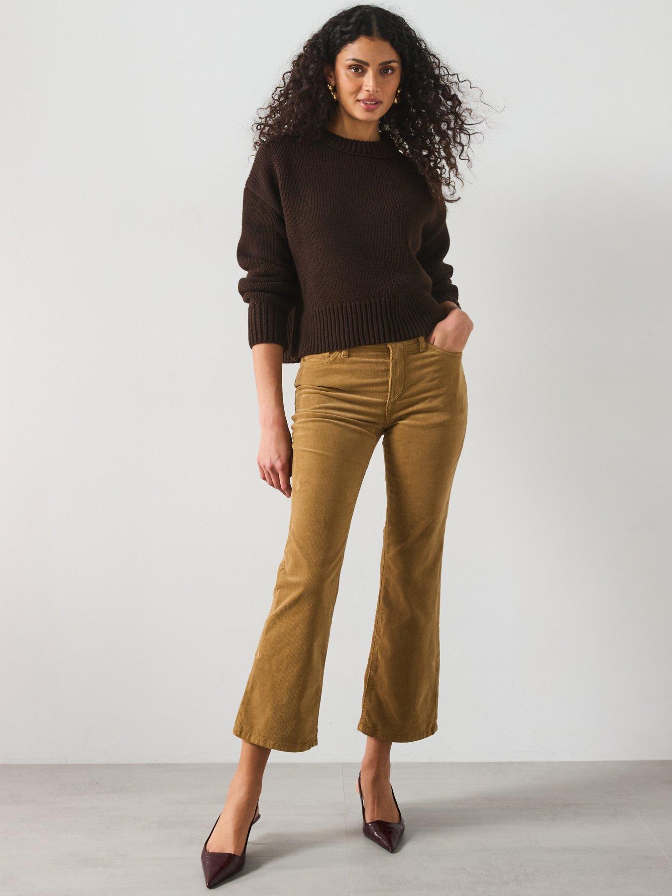  image of mango-cropped-flare-jeans-dark-beige