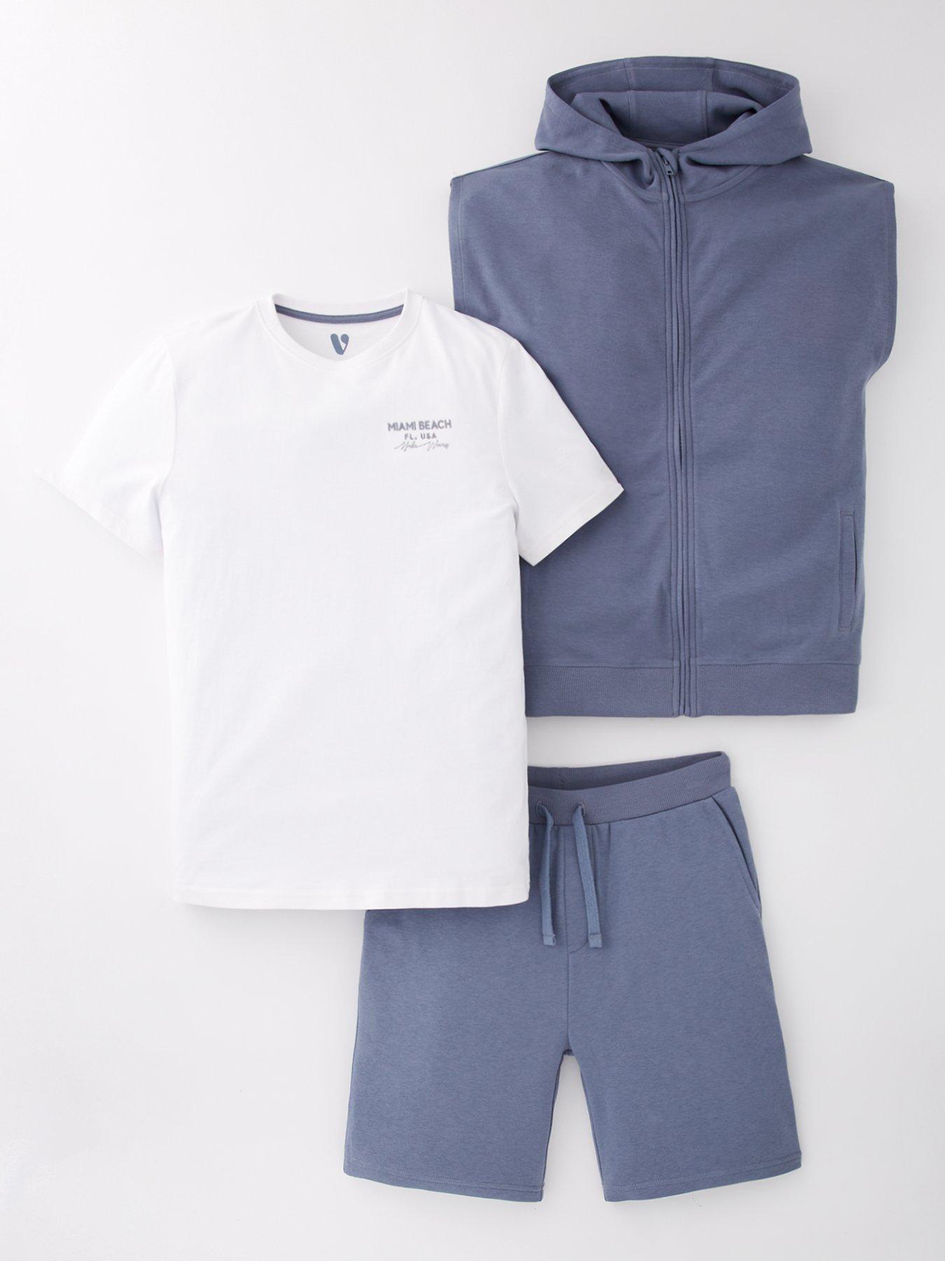 front image of v-by-very-boys-sleeveless-hoodie-and-short-t-shirt-set-blue