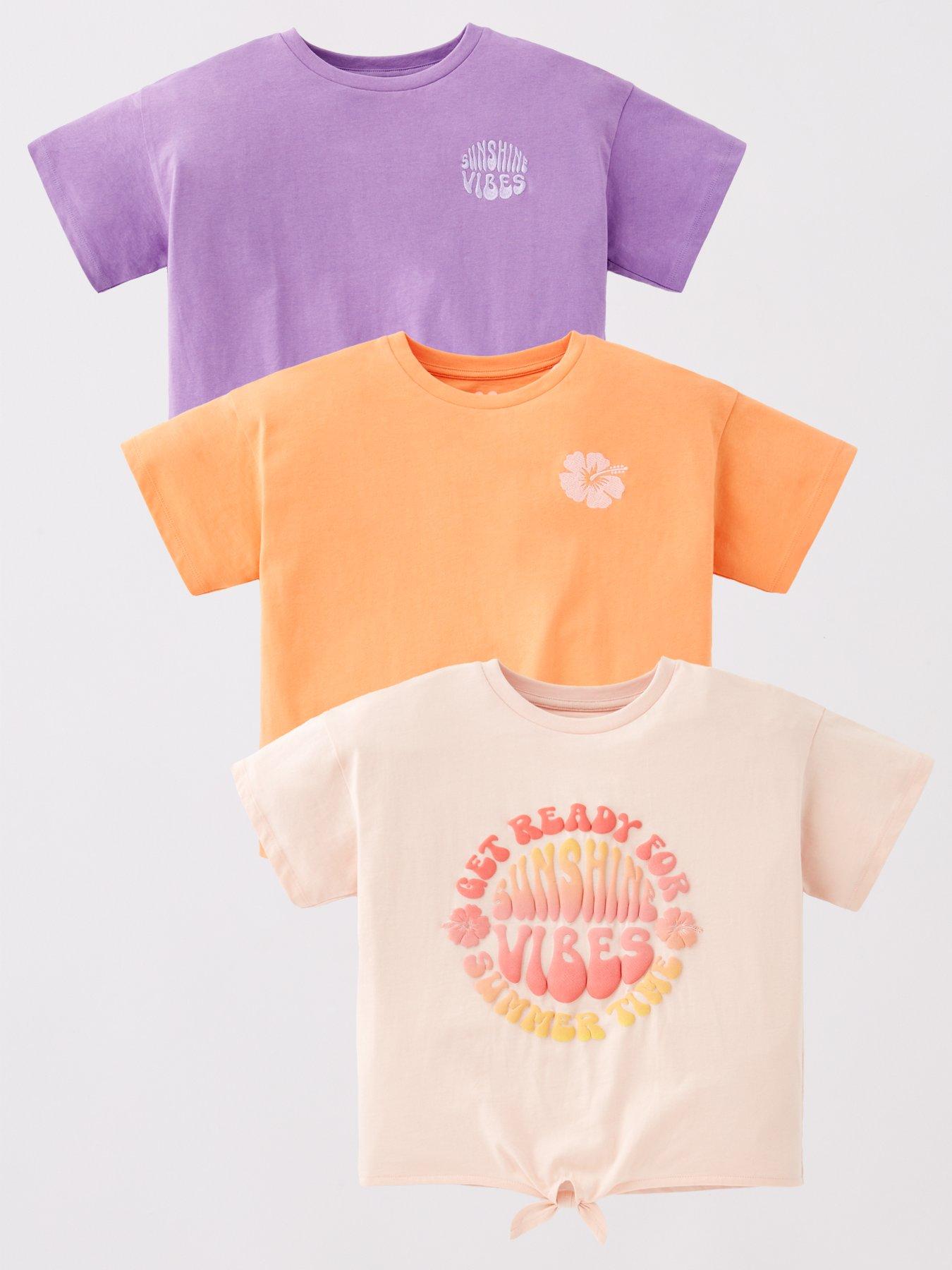 undefined Girls Tie Front 3 Pack T-Shirt - Multi Print
