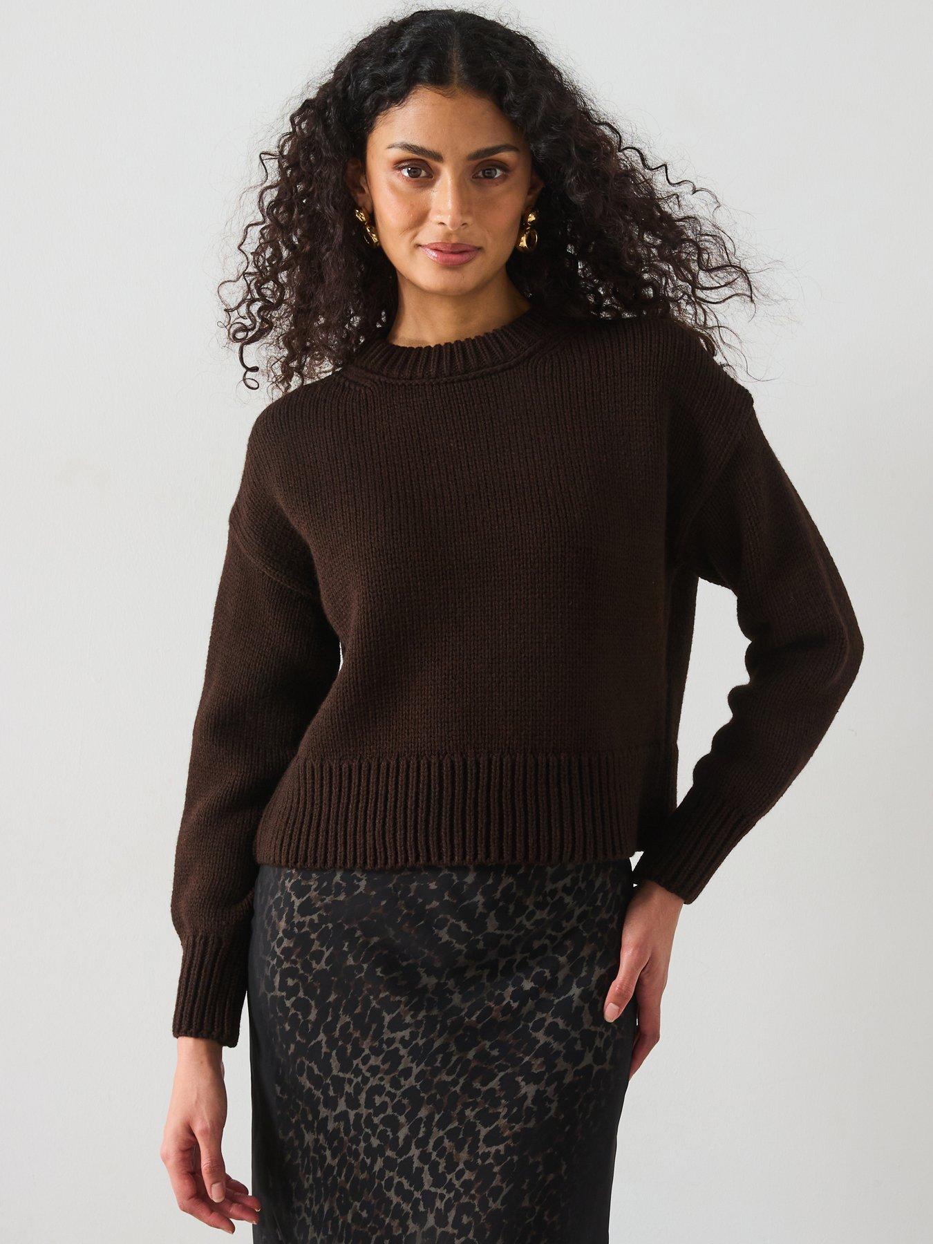 mango-chunky-knit-sweater-with-ribbed-trims-brown