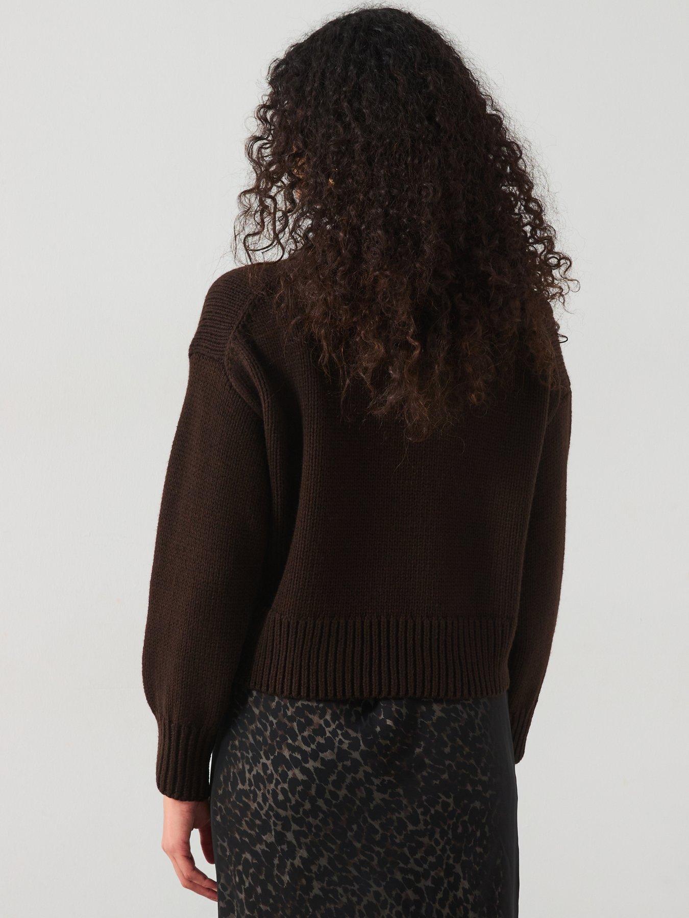  image of mango-chunky-knit-sweater-with-ribbed-trims-brown