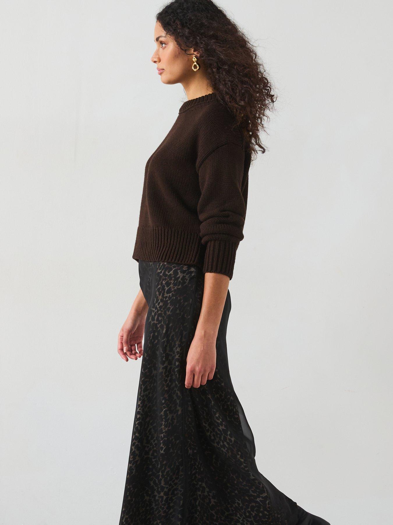 image of mango-chunky-knit-sweater-with-ribbed-trims-brown
