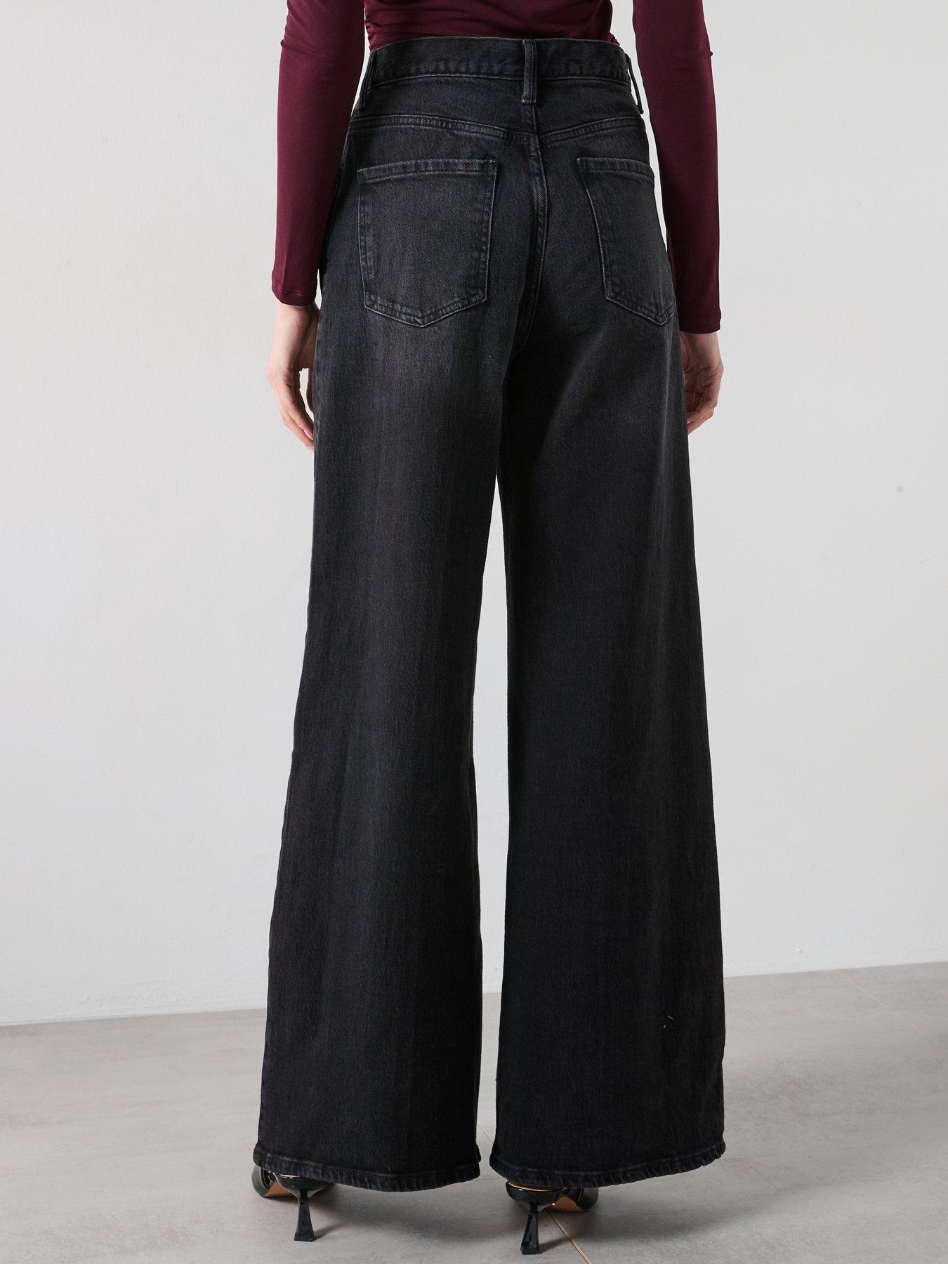  image of mango-high-rise-wideleg-jeans-black