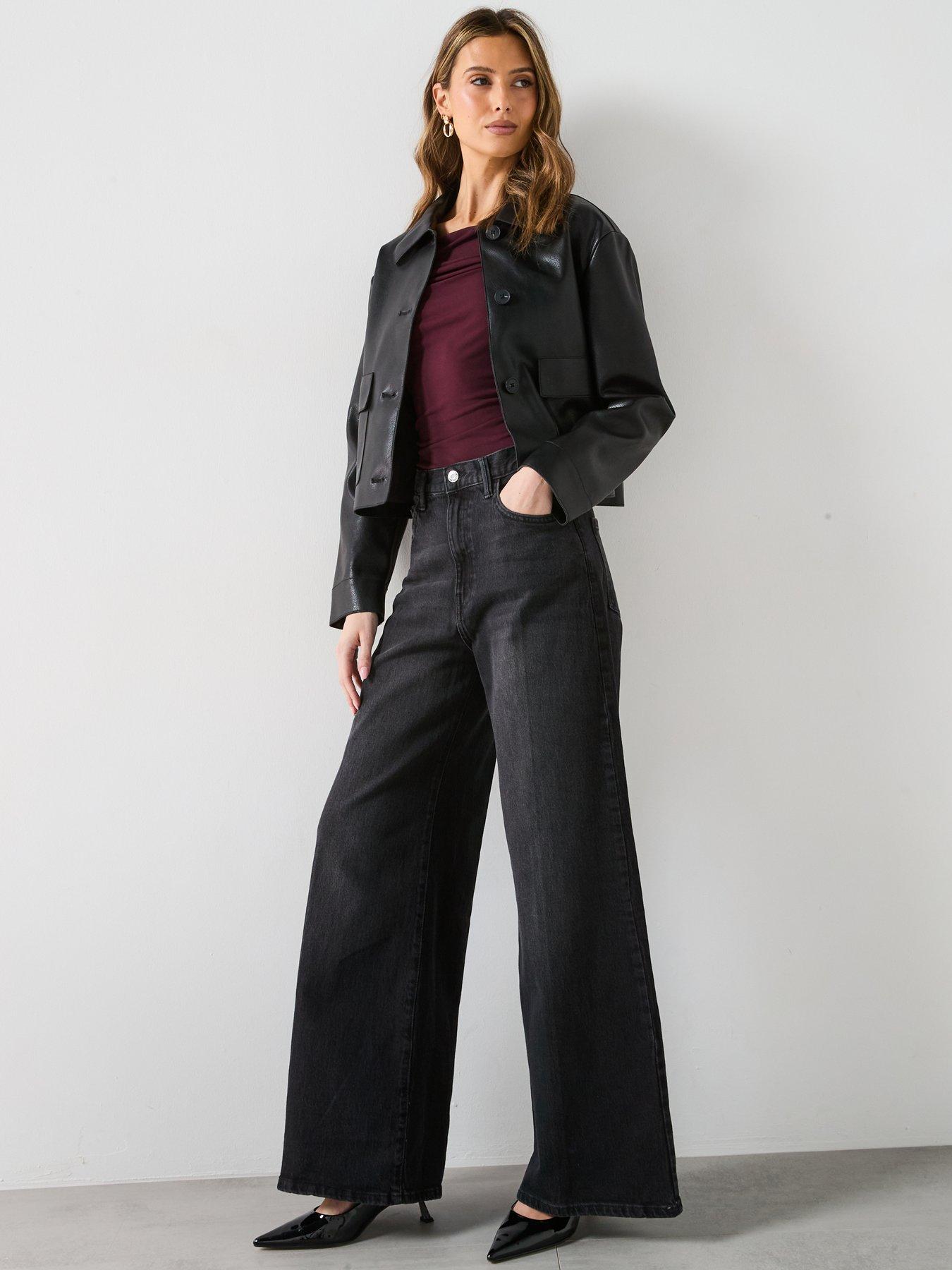  image of mango-high-rise-wideleg-jeans-black