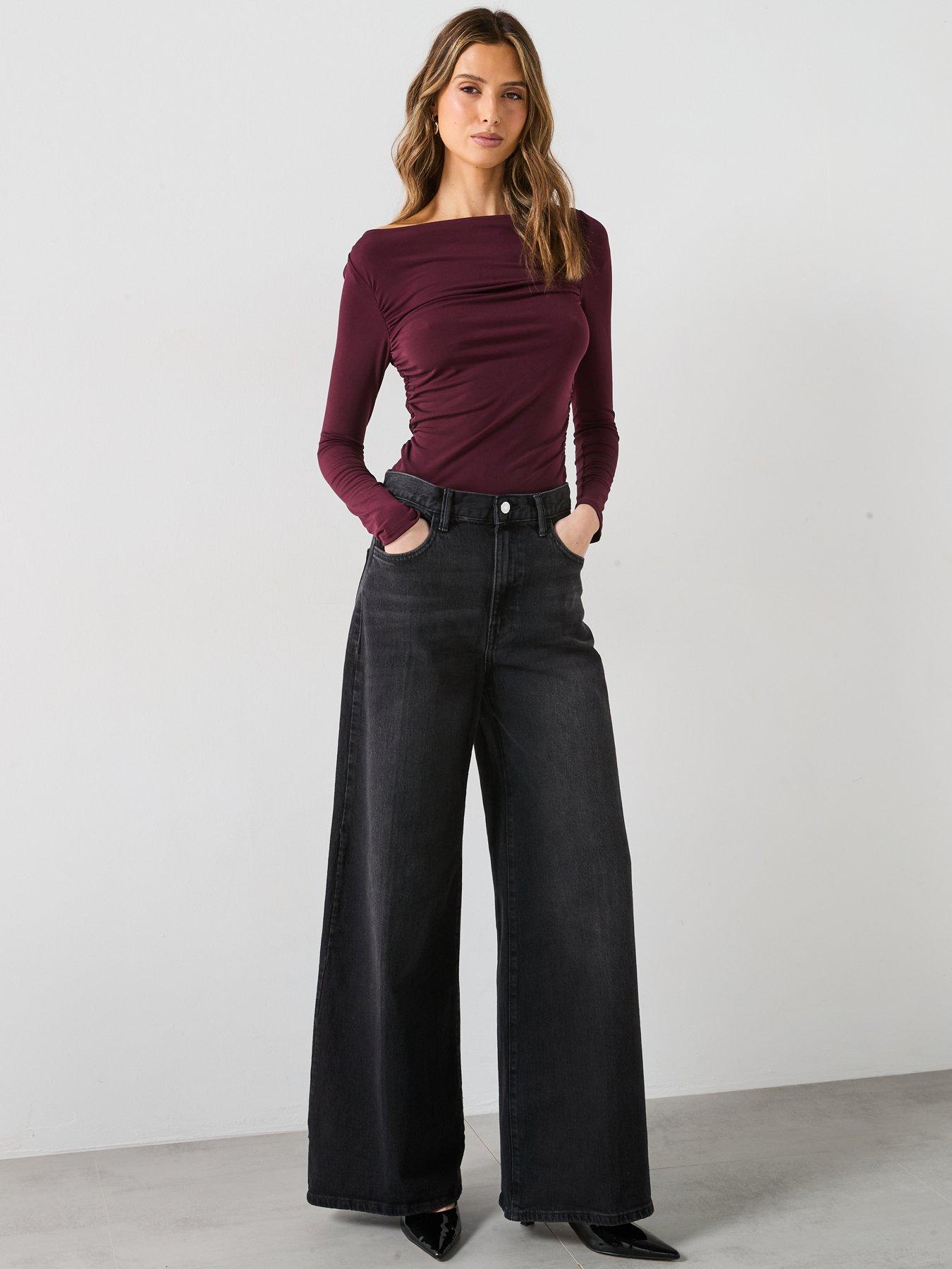  image of mango-high-rise-wideleg-jeans-black