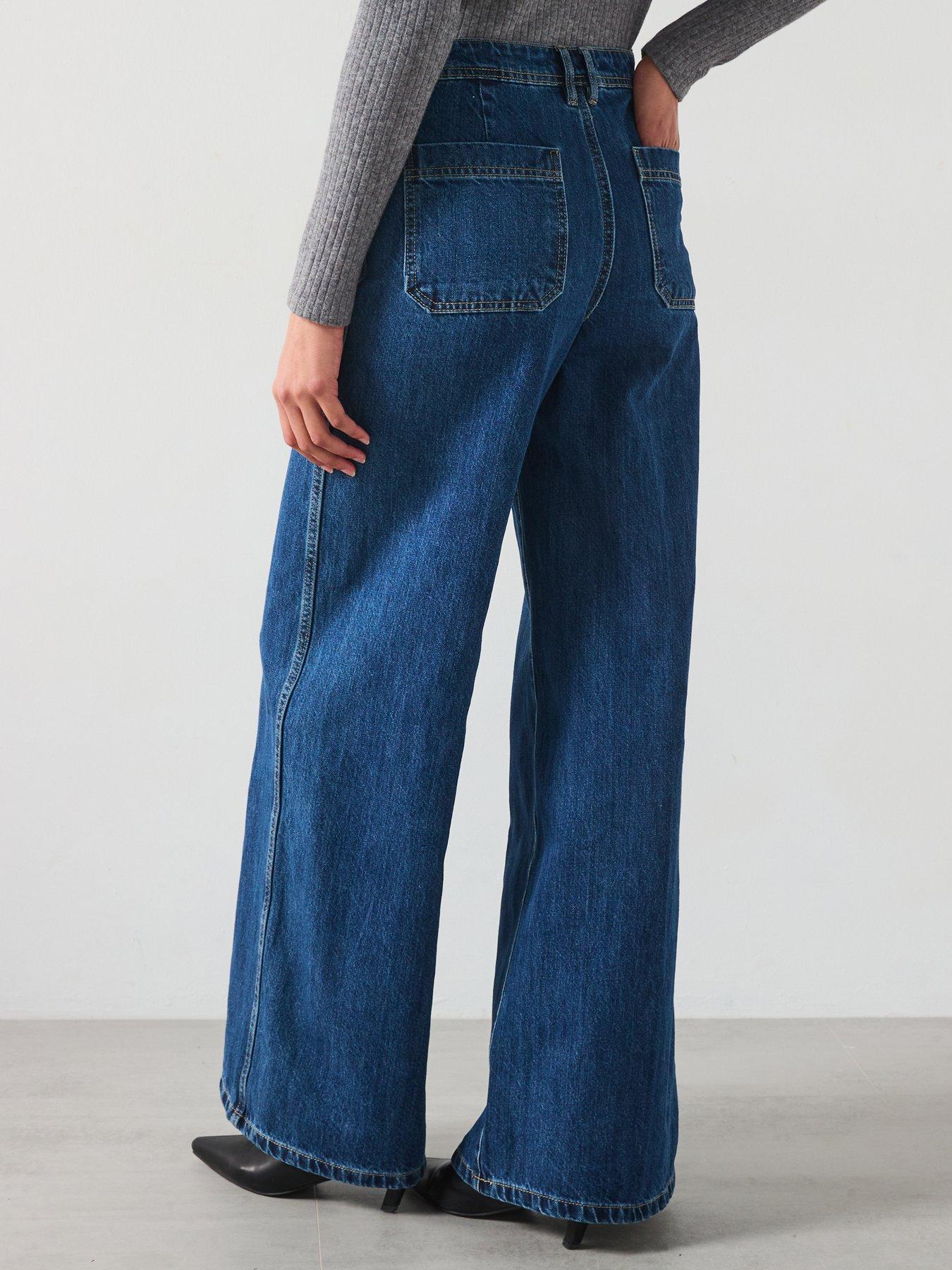  image of mango-wide-leg-pocket-detail-jean-dark-blue