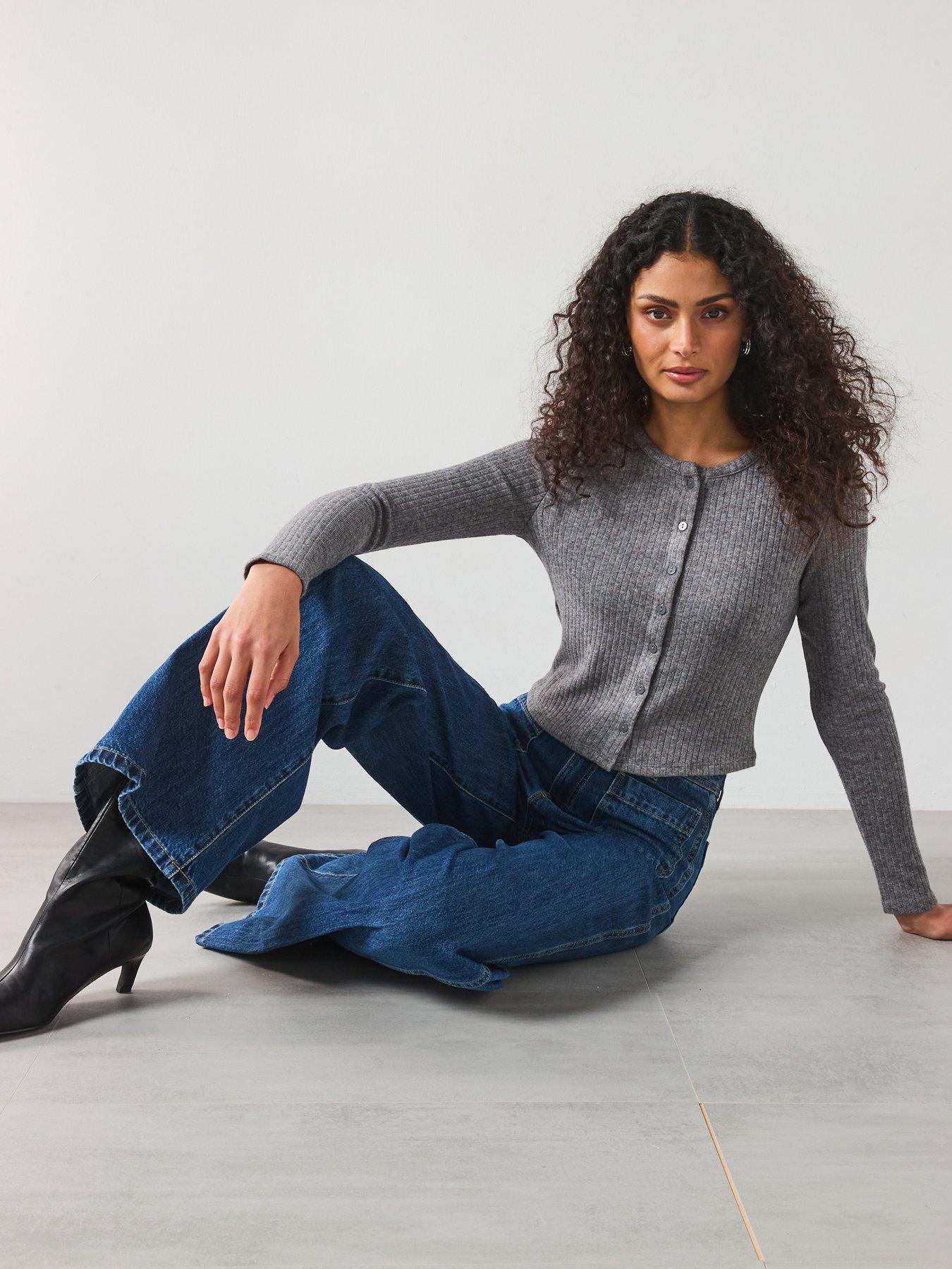  image of mango-wide-leg-pocket-detail-jean-dark-blue