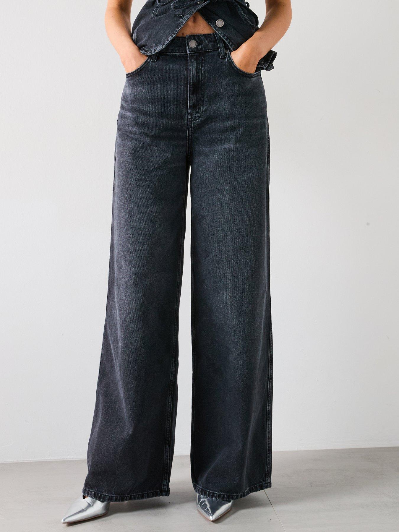  image of mango-grey-wide-leg-jeans-black