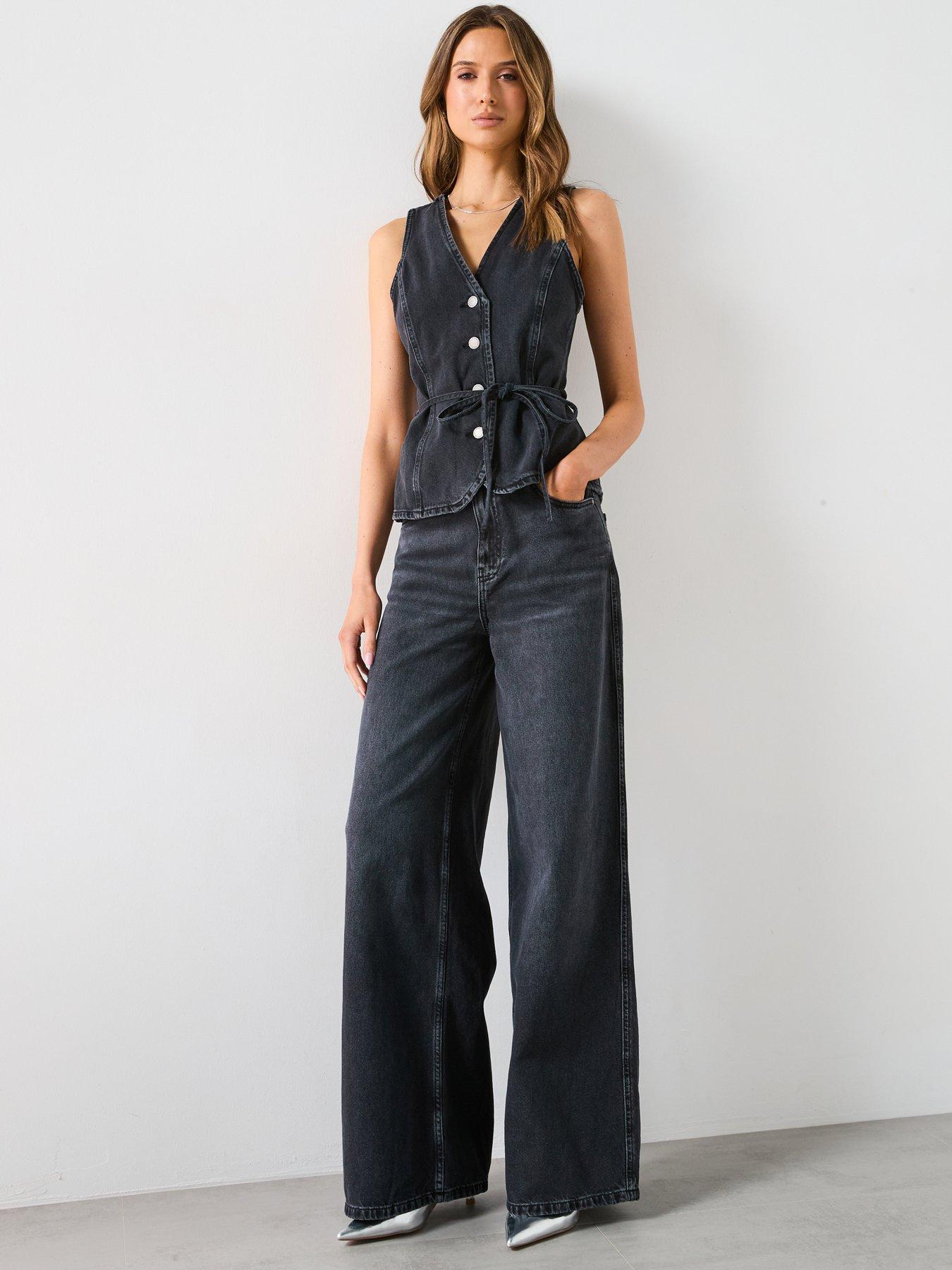  image of mango-grey-wide-leg-jeans-black