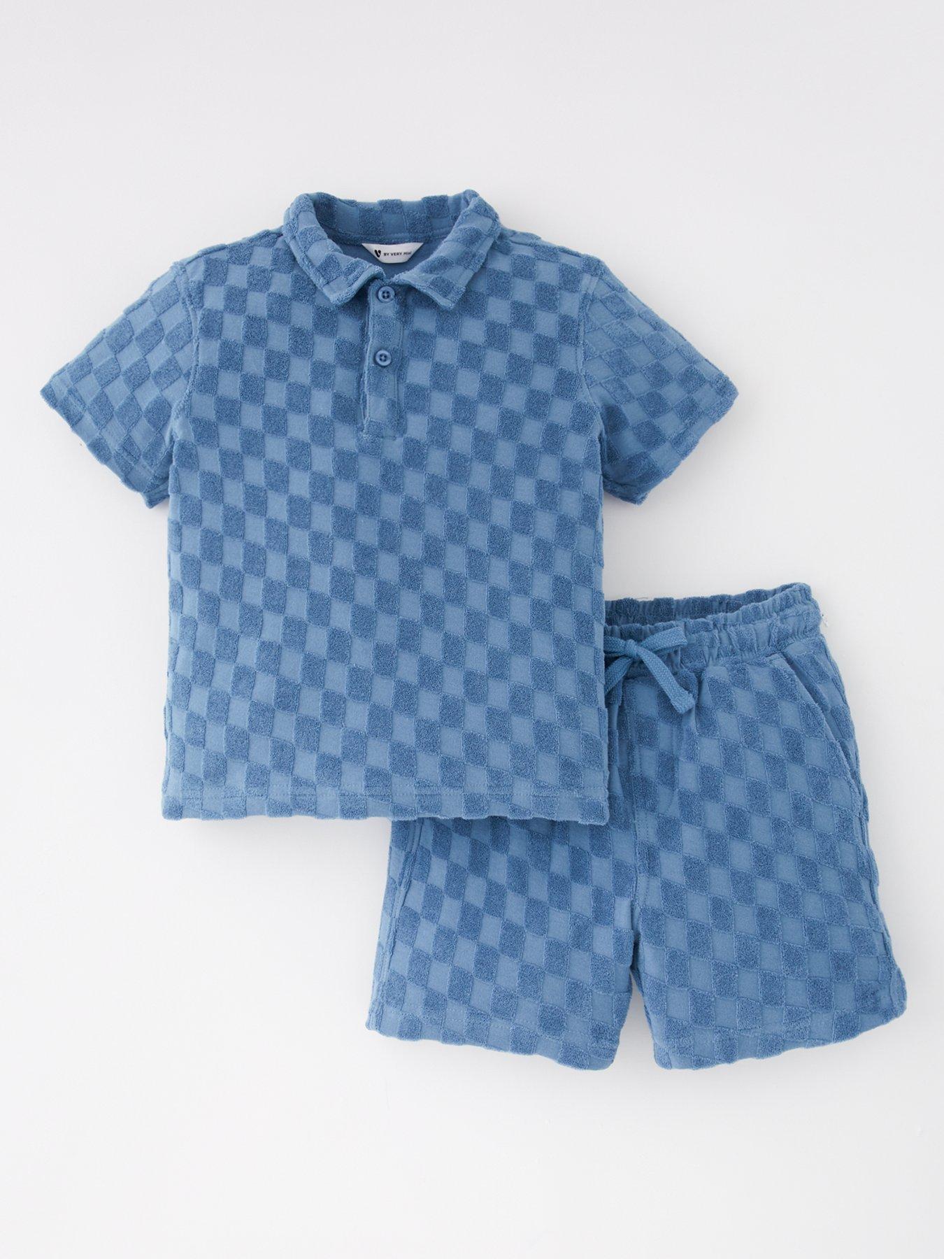 undefined Boys Chequerboard Towelling Polo And Short Set - Blue