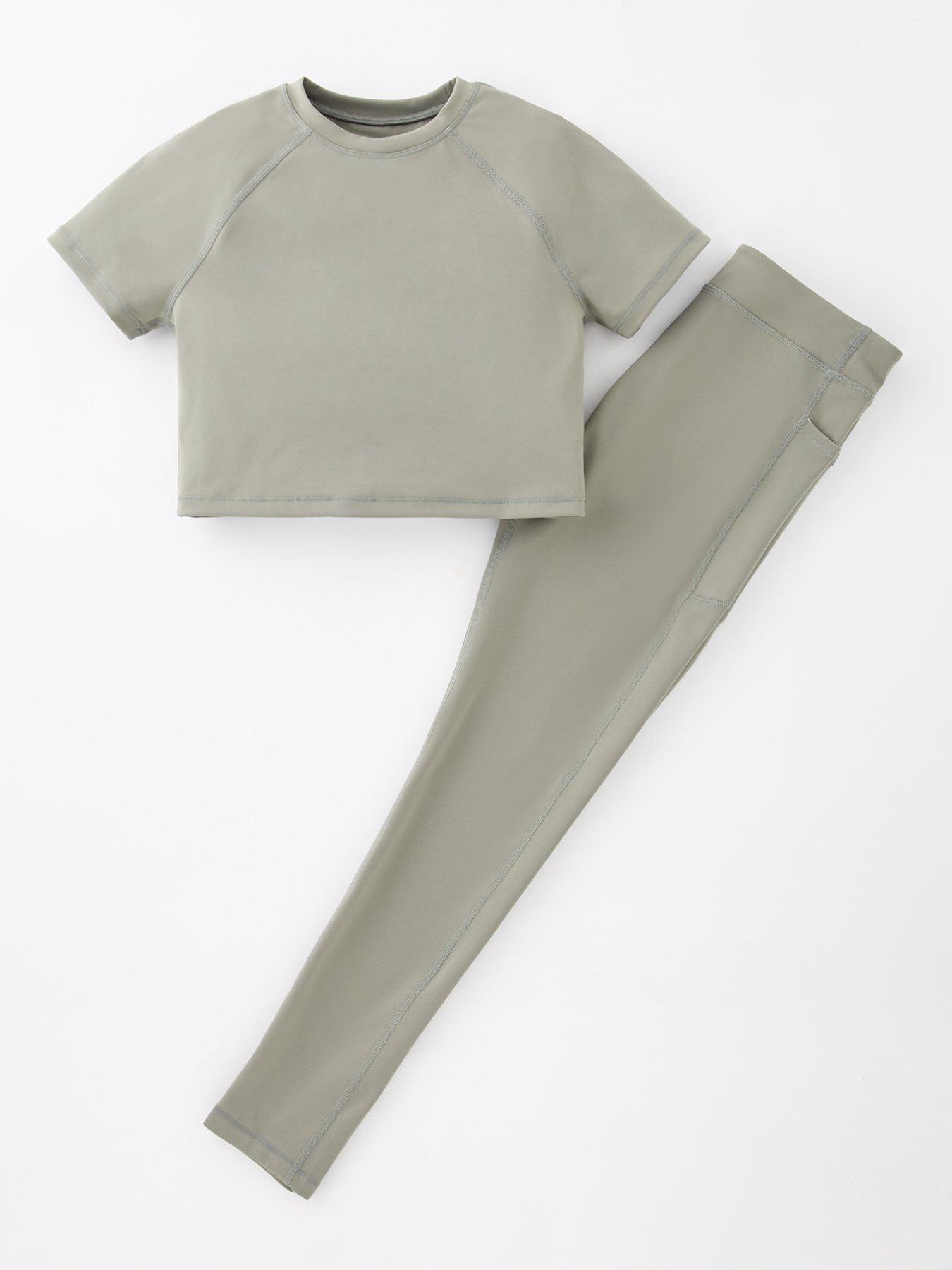 front image of v-by-very-girls-short-sleeve-and-legging-activewear-set-green
