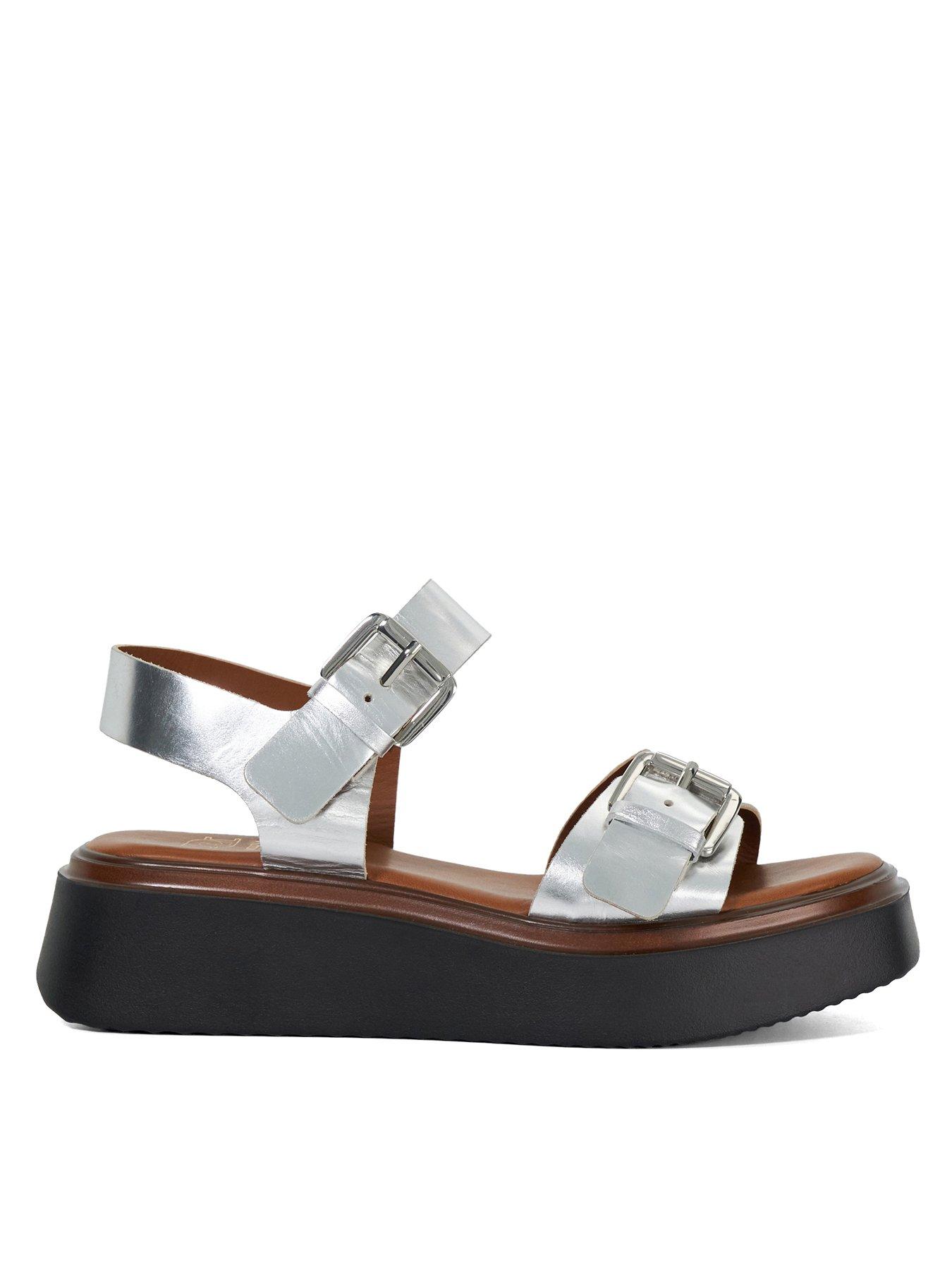 Dune London Loells Leather Flatform Sandals - Silver