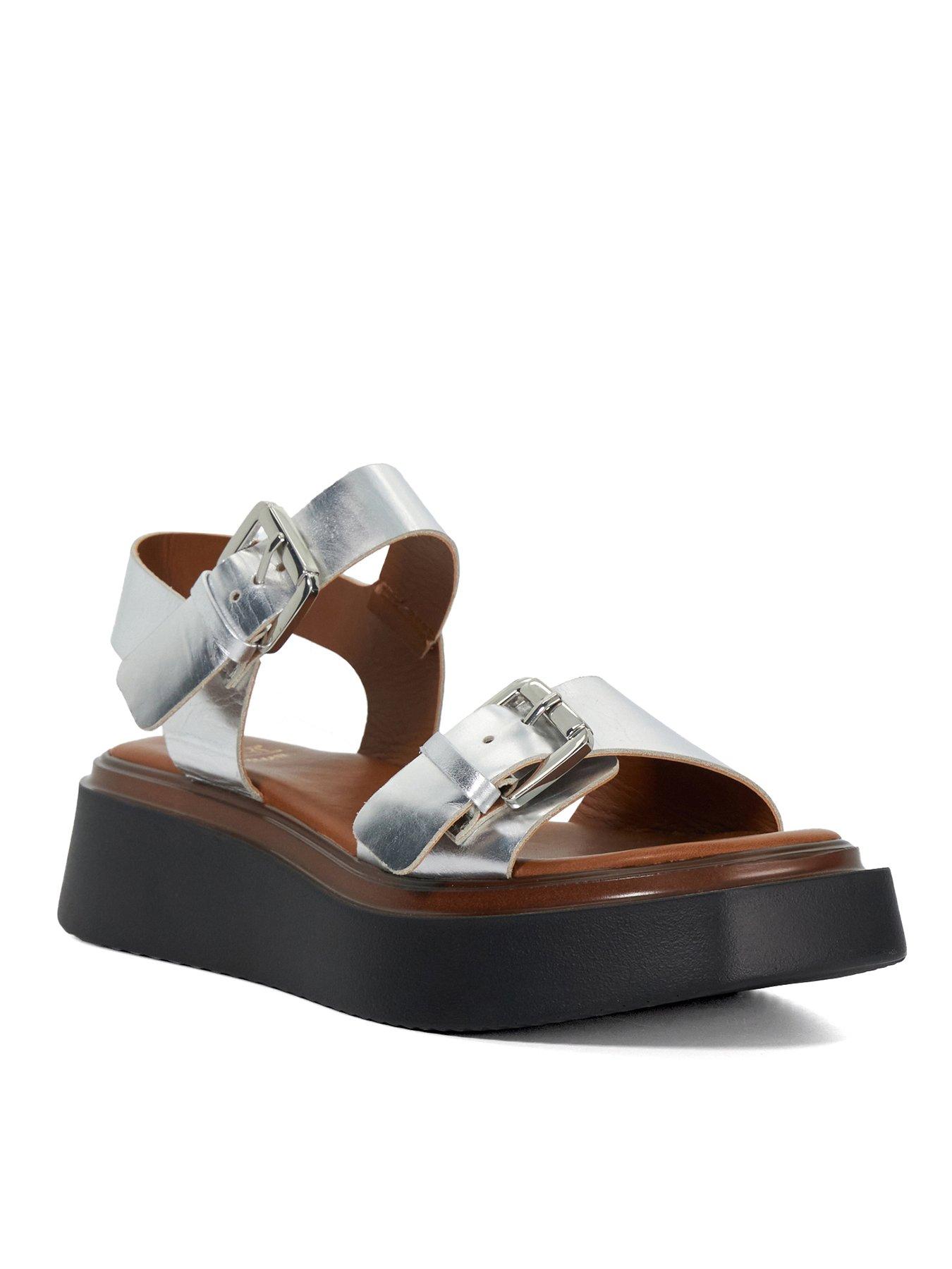  image of dune-london-loells-leather-flatform-sandals-silver