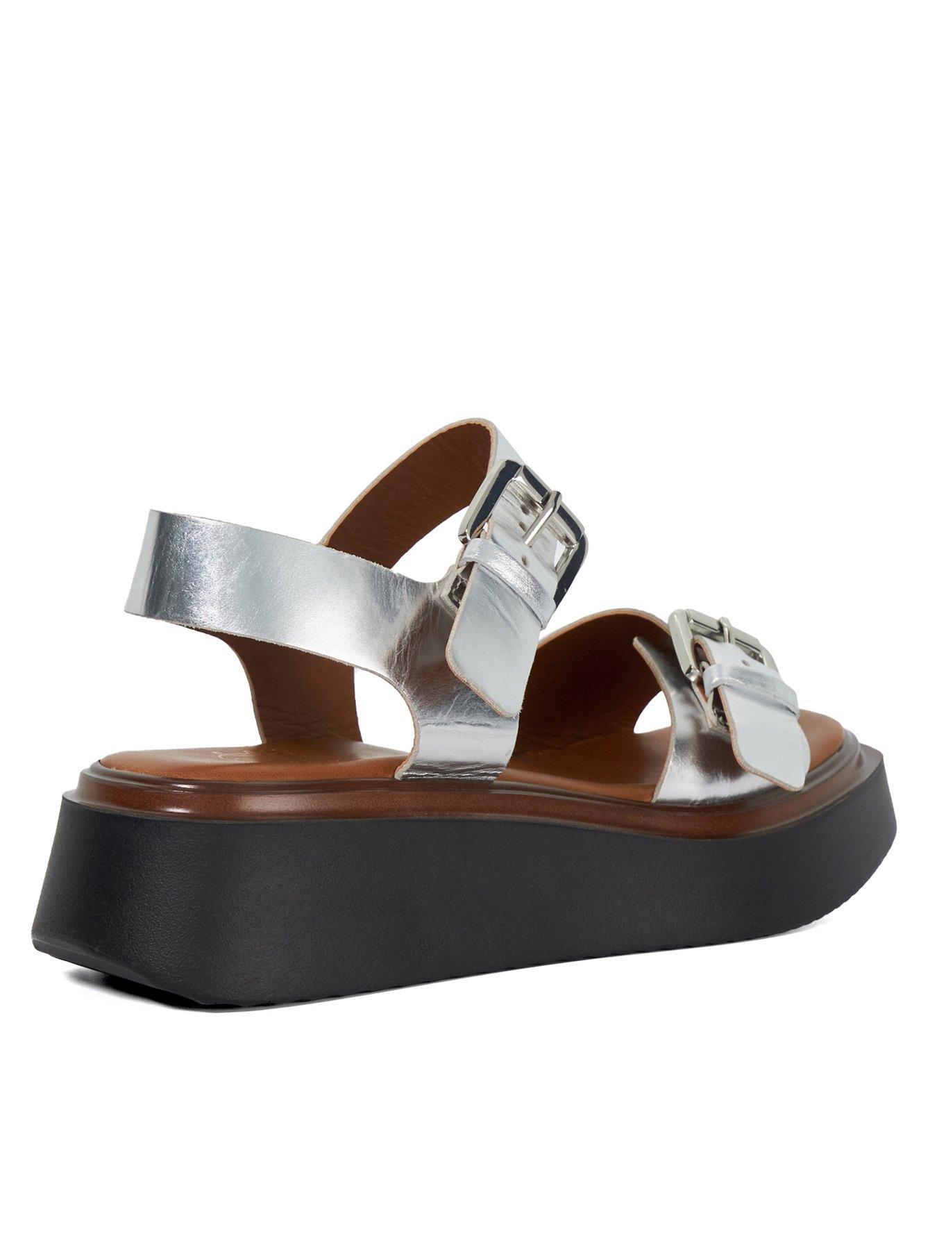 image of dune-london-loells-leather-flatform-sandals-silver