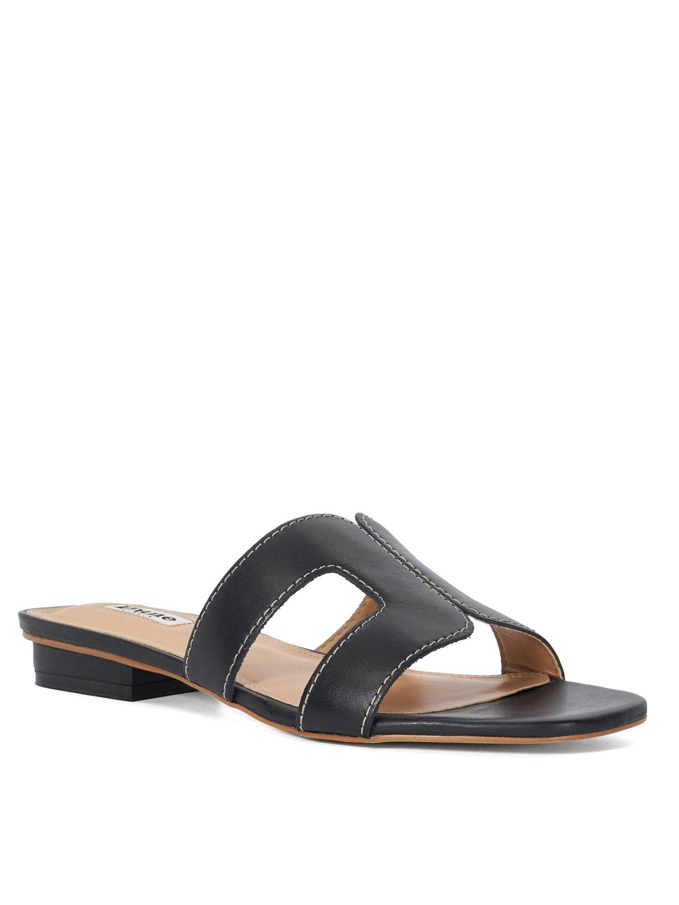  image of dune-london-loupe-leather-slider-sandals-black