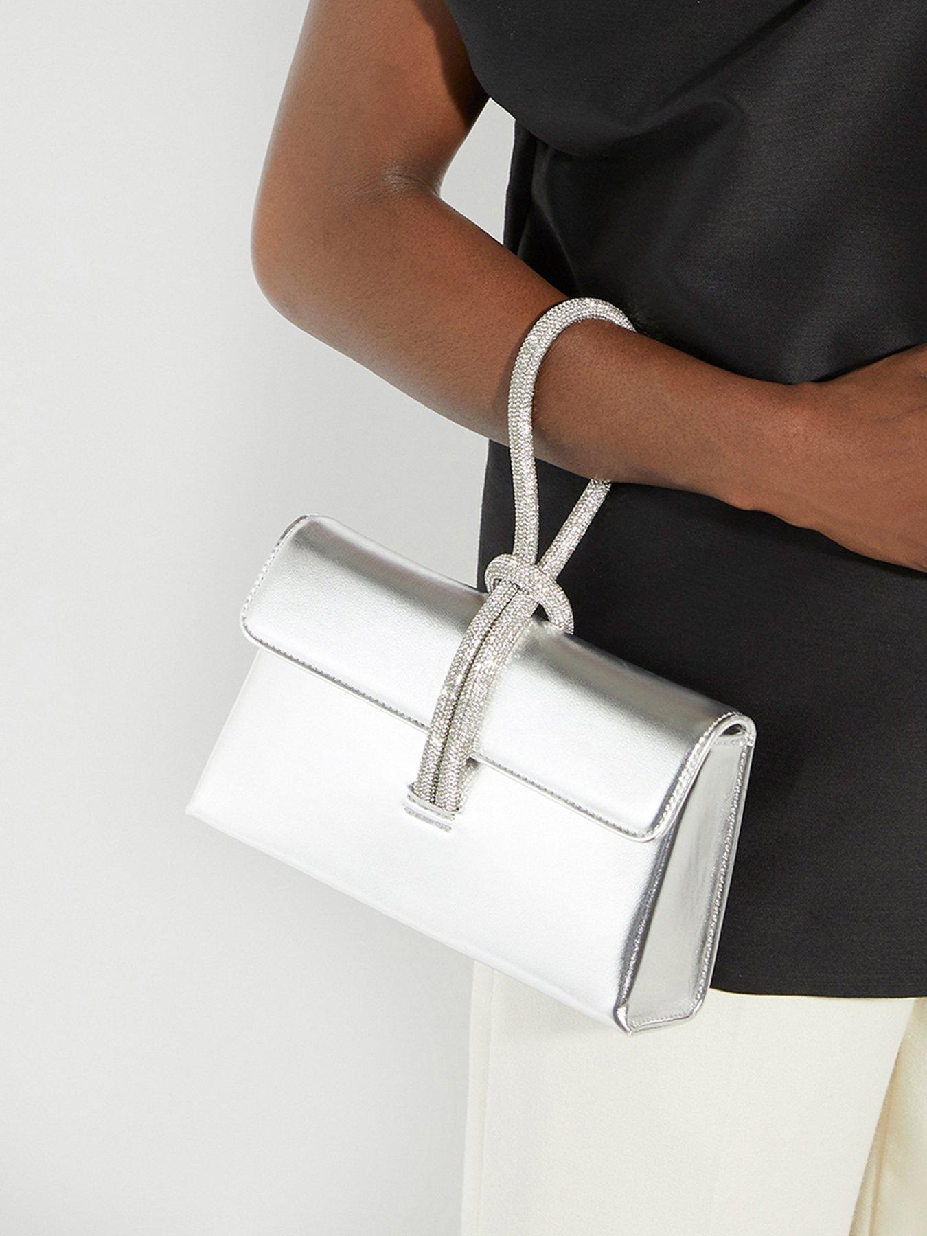 Dune London Brynie Diamante Loop Handle Clutch Bag - Silver