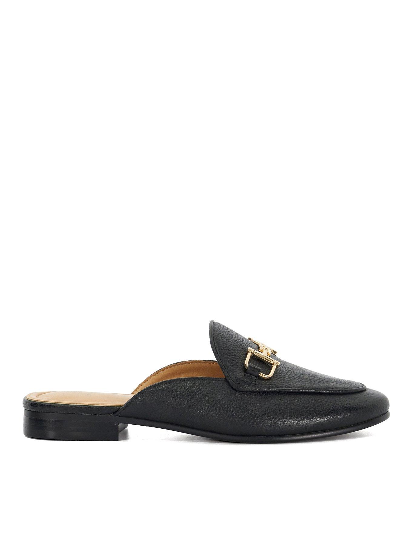  image of dune-london-glairing-branded-snaffle-trim-backless-loafers-black