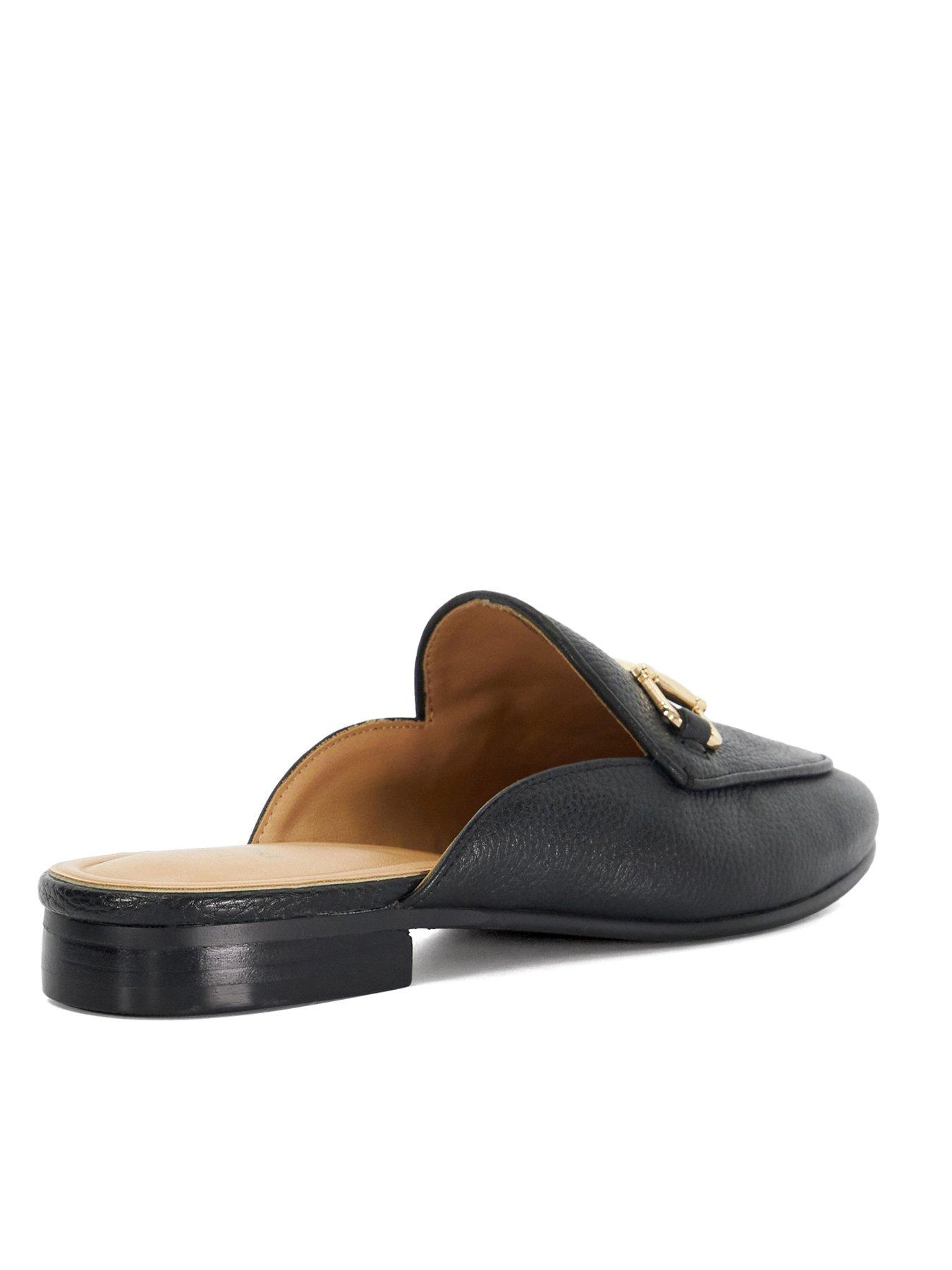  image of dune-london-glairing-branded-snaffle-trim-backless-loafers-black