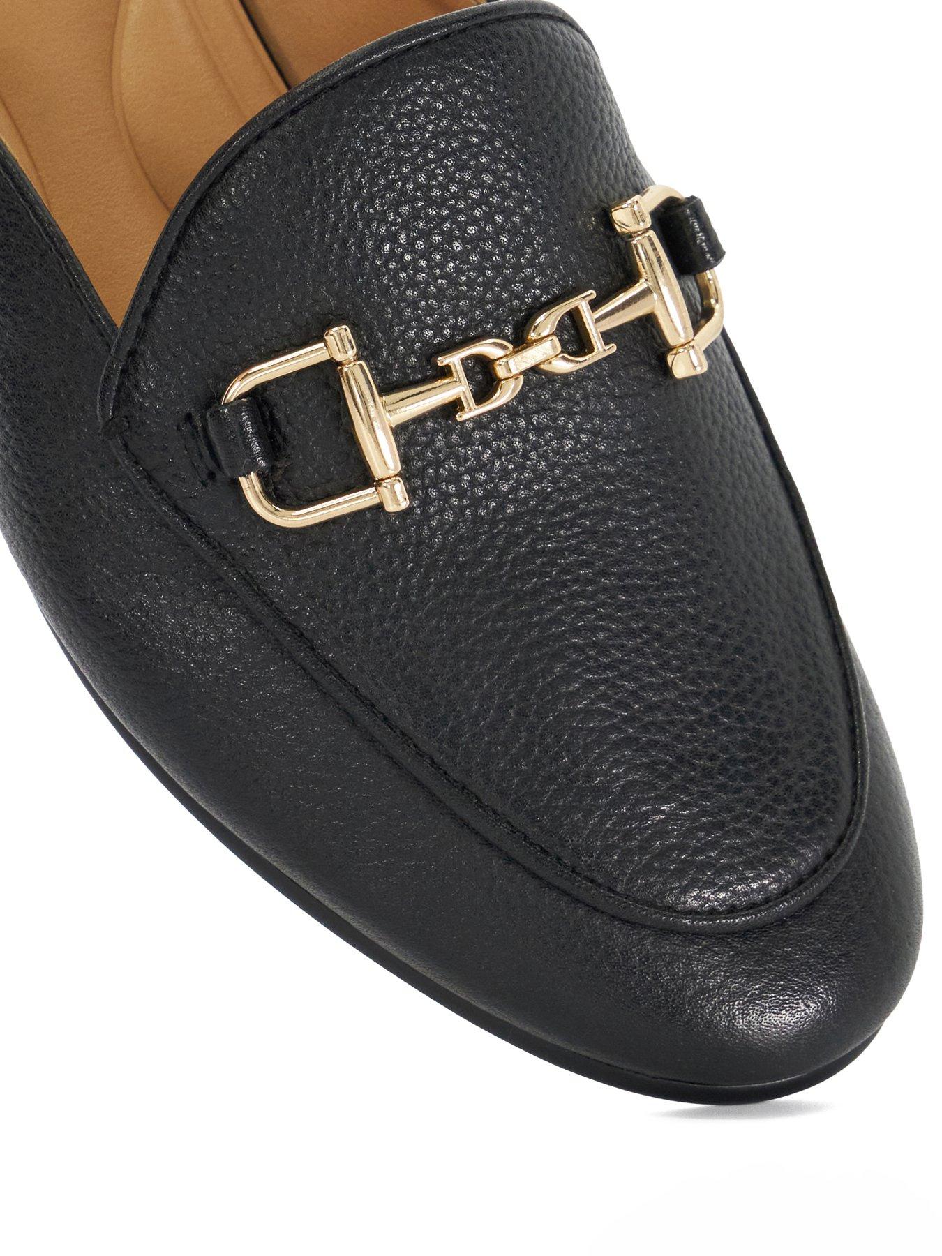  image of dune-london-glairing-branded-snaffle-trim-backless-loafers-black
