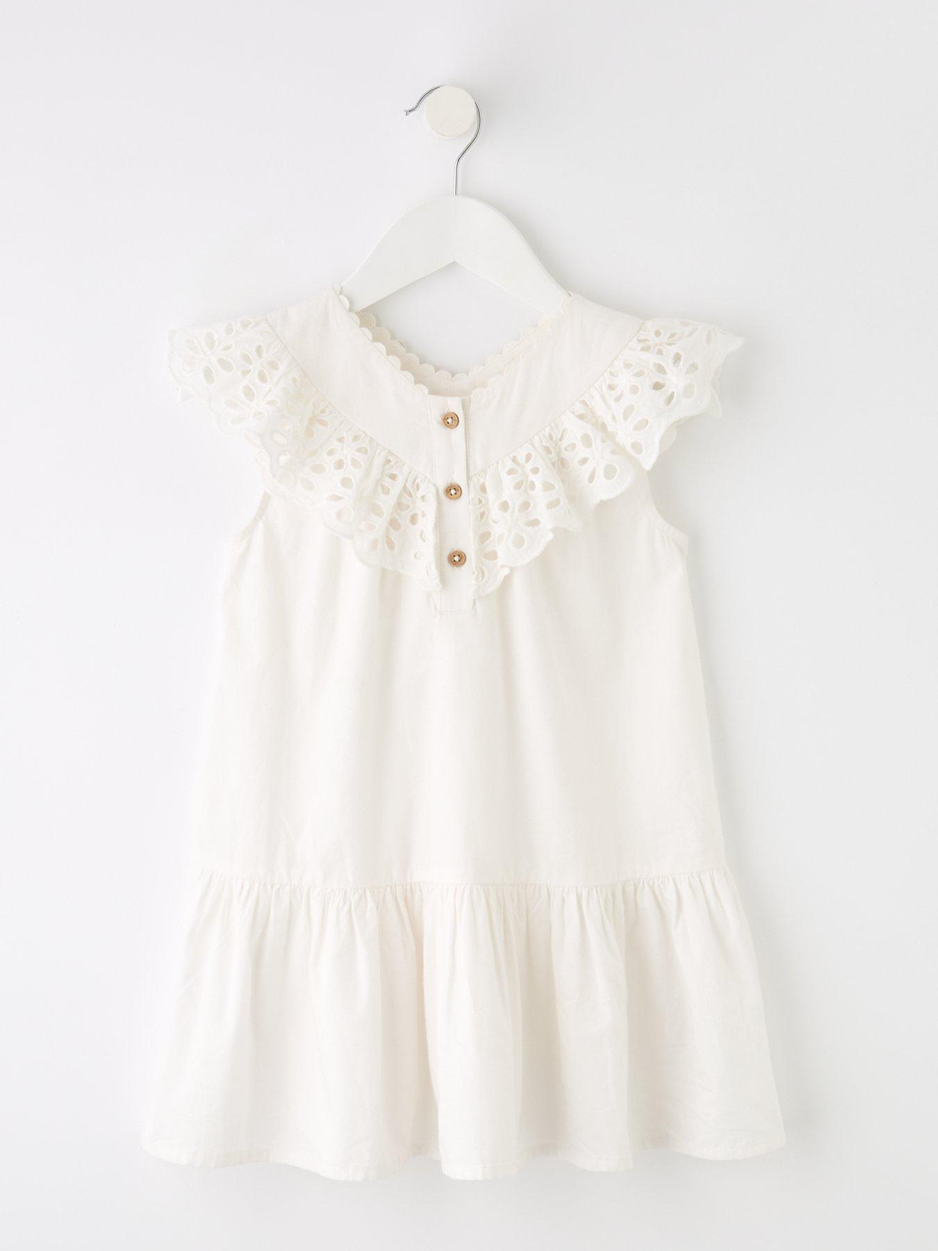 undefined Girls Frill Textured Dress - White
