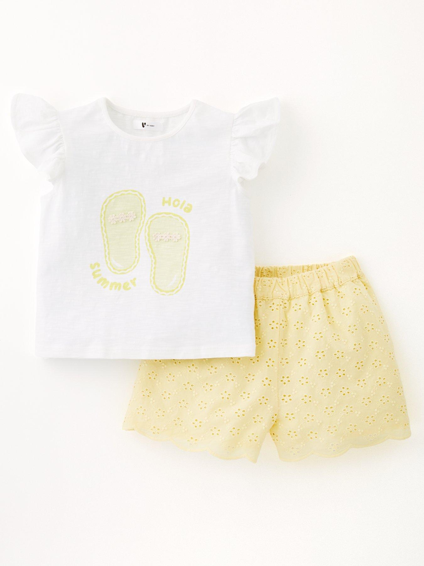 undefined Girls Tie Front Tshirt And Short Set - Yellow