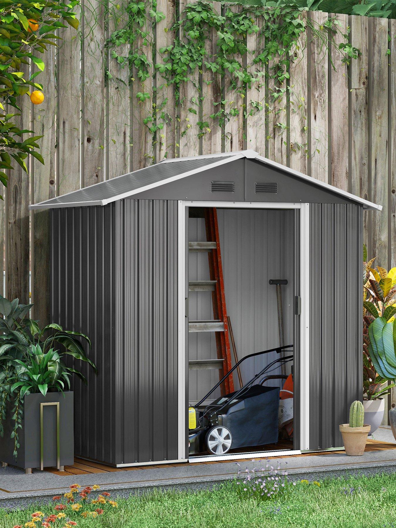OutSunny 6.5ft x 3.5ft Garden Shed, Metal Shed for Garden and Outdoor Storage, Dark Grey