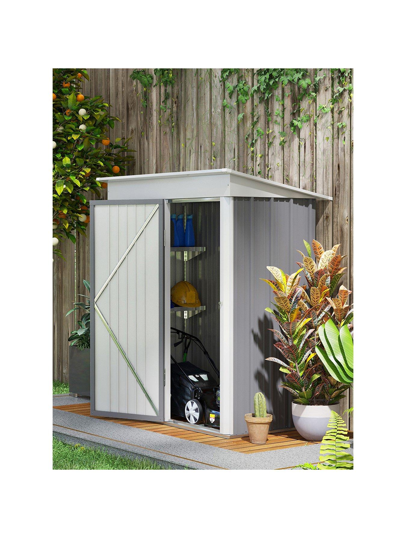 outsunny-small-garden-shed-steel-lean-to-shed-for-bike-with-adjustable-shelf-lock-5x3