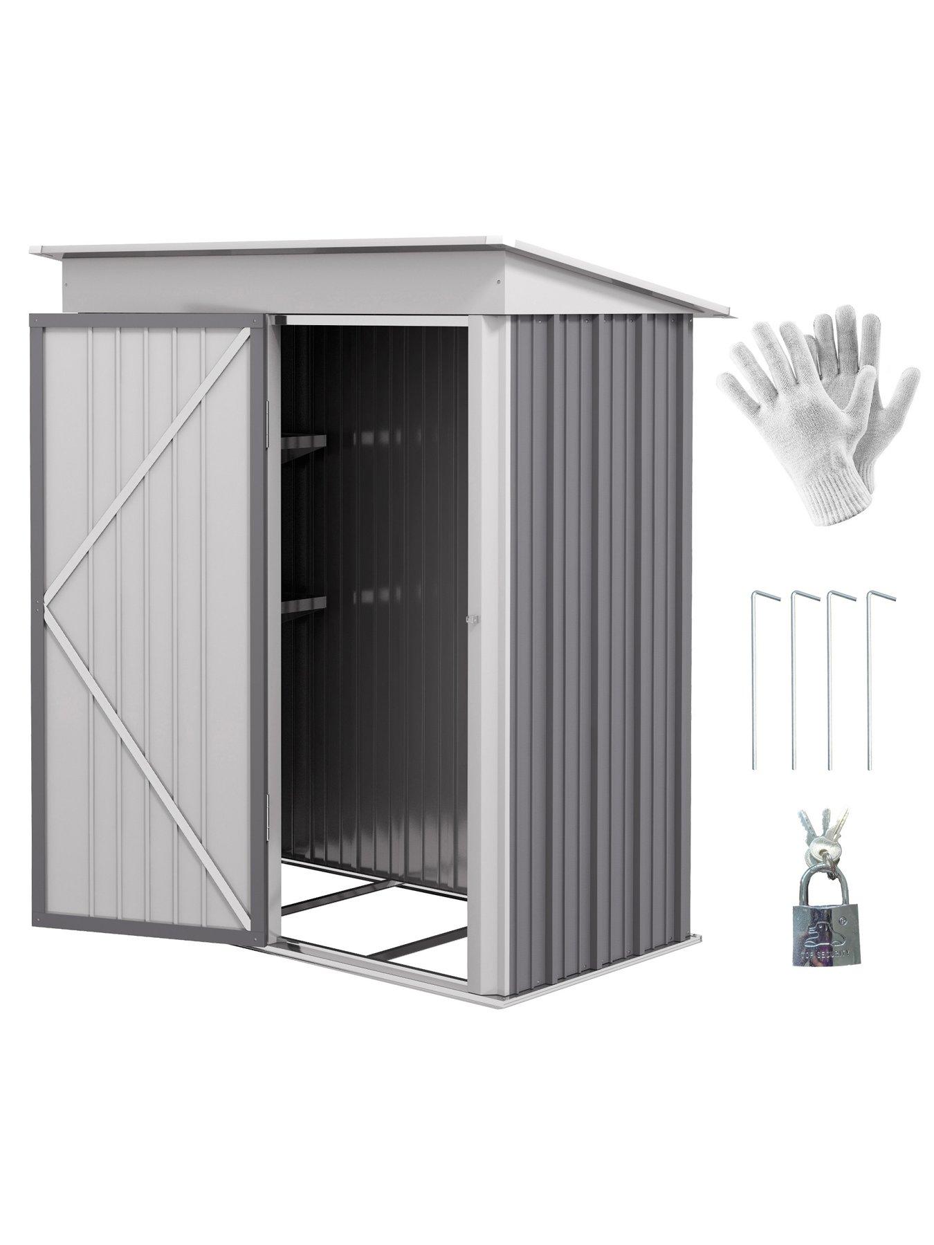  image of outsunny-small-garden-shed-steel-lean-to-shed-for-bike-with-adjustable-shelf-lock-5x3