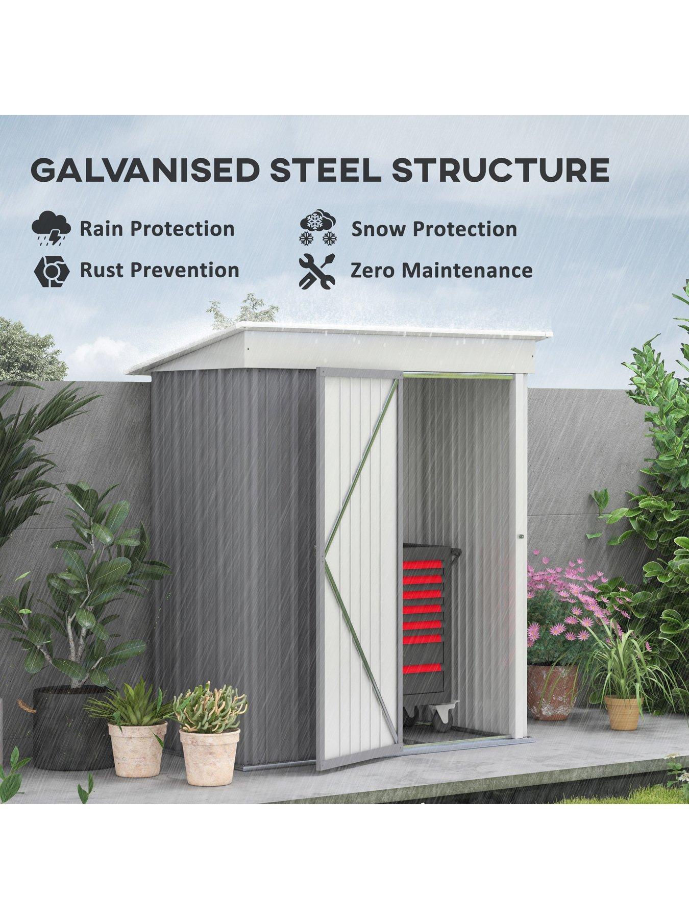 image of outsunny-small-garden-shed-steel-lean-to-shed-for-bike-with-adjustable-shelf-lock-5x3