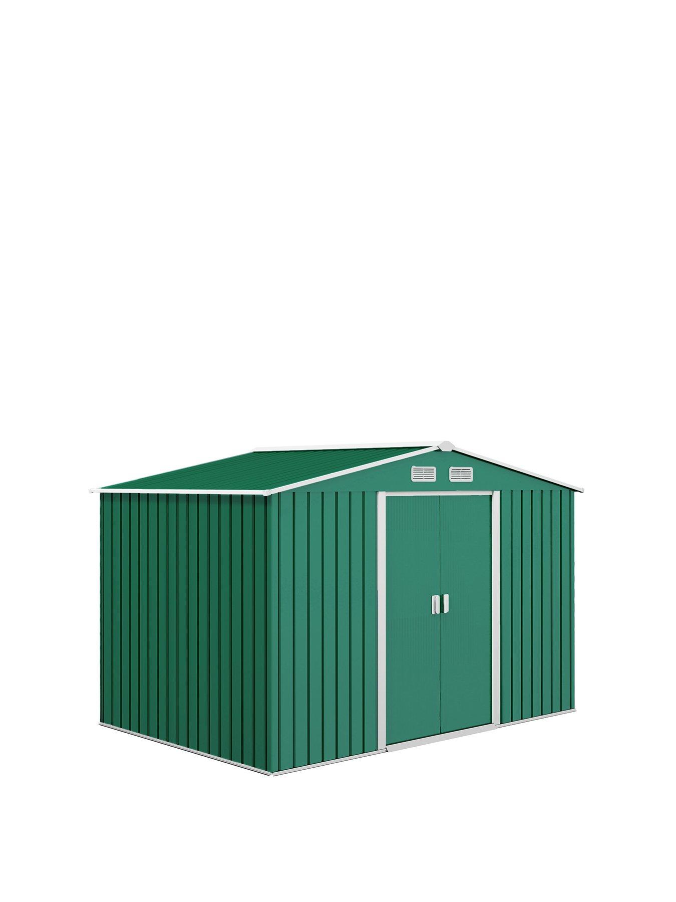  image of outsunny-9-x-6ft-garden-shed-storage-with-sliding-doors-metal-tool-house-green