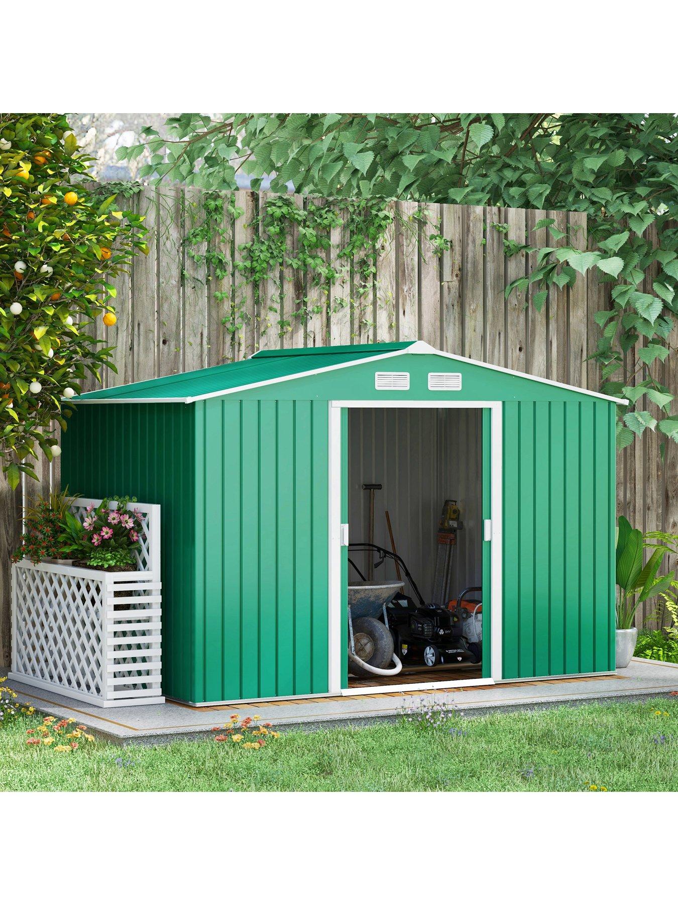  image of outsunny-9-x-6ft-garden-shed-storage-with-sliding-doors-metal-tool-house-green